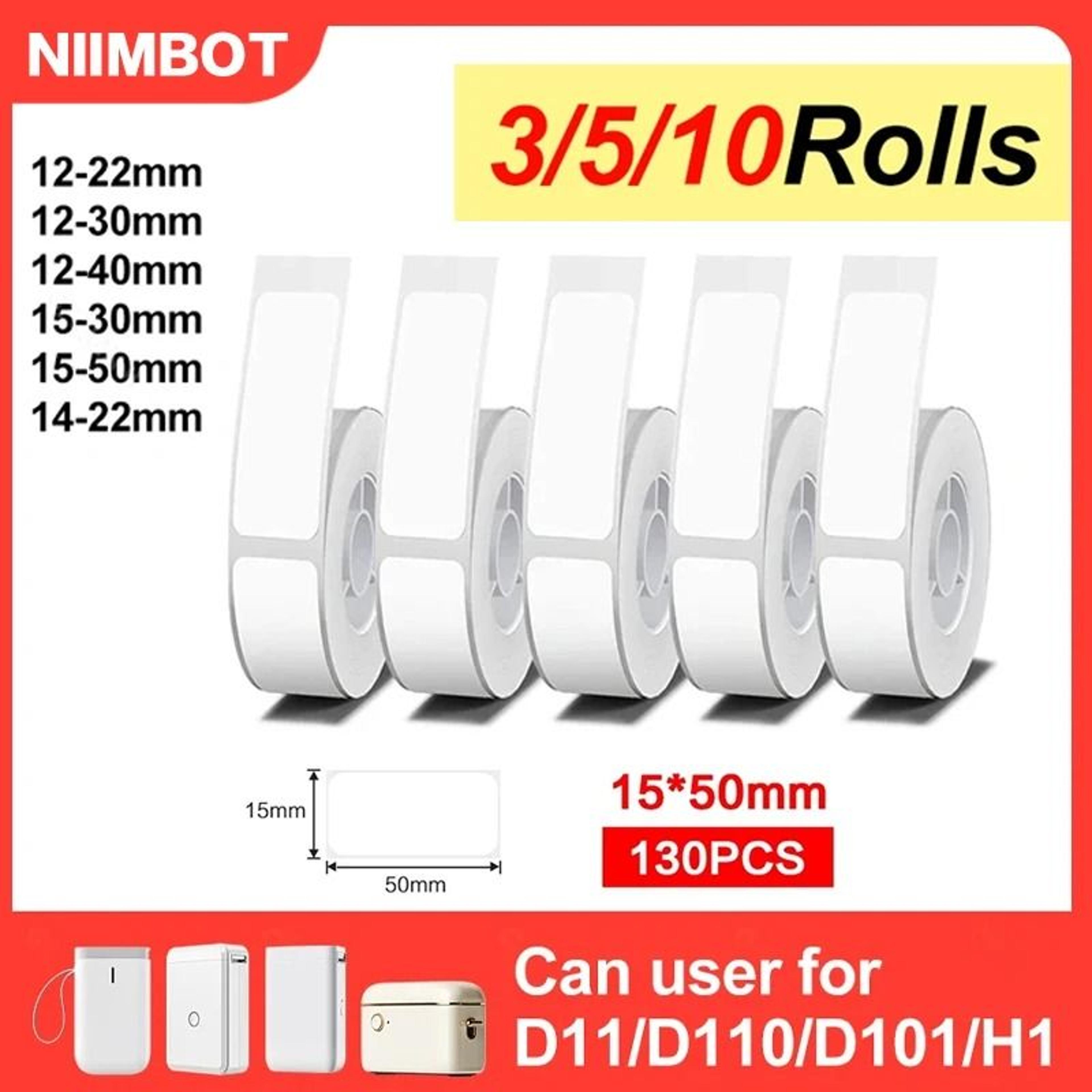 niimbot official white thermal label sticker rolls (3 / 5 / 10 roll bulk value bundles) for d110, d101 & d11 printers