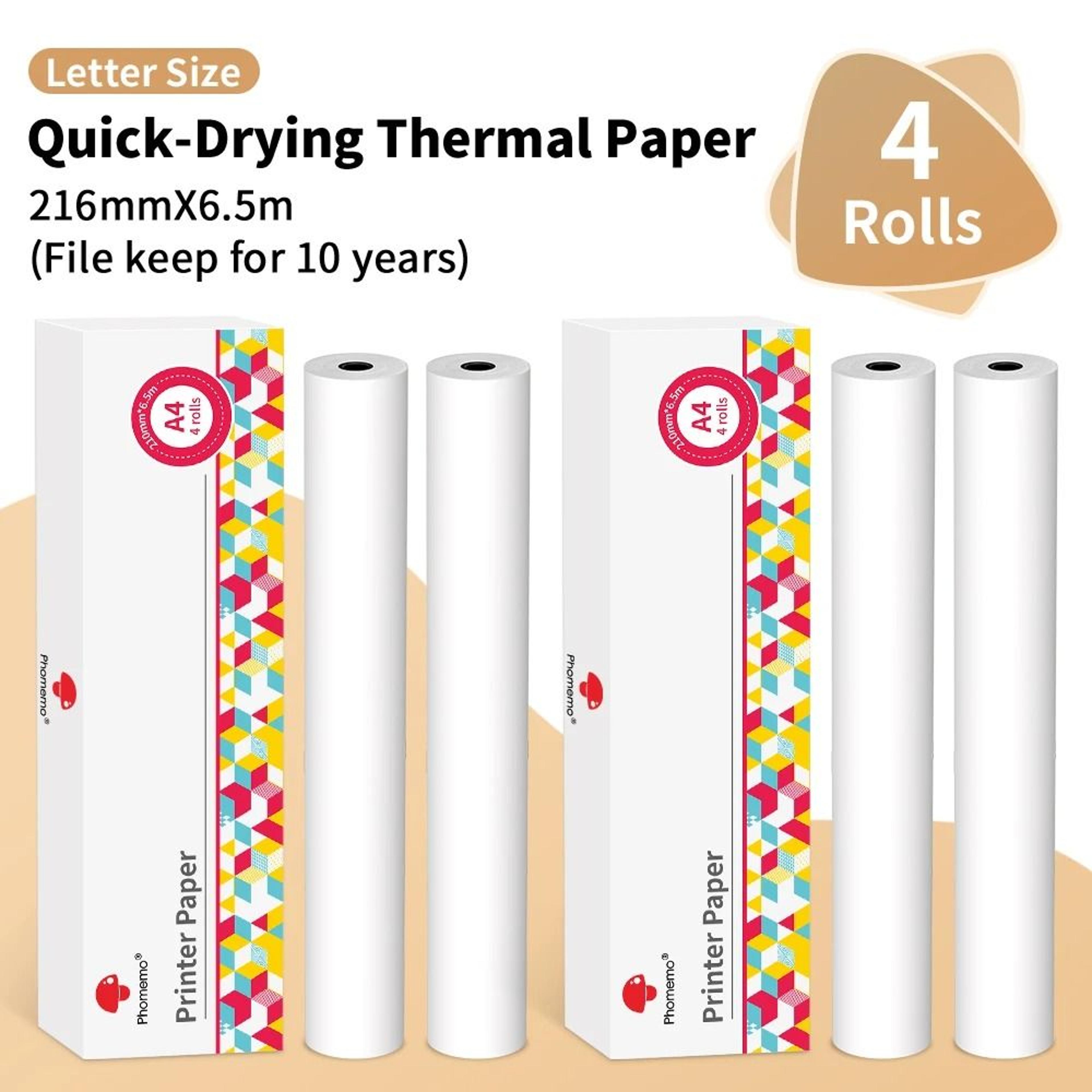 phomemo official quick-dry a4 thermal paper rolls (4 rolls) for m832, m08f, m834 & m835 portable printers