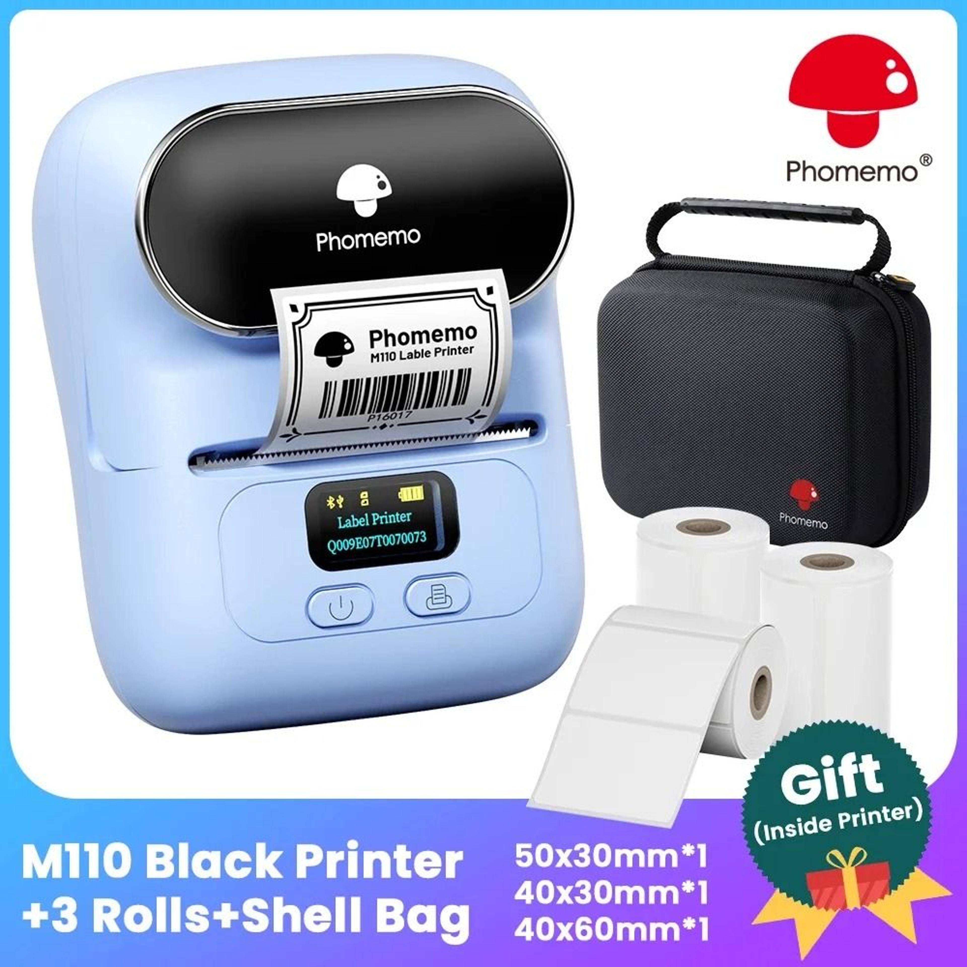 phomemo m110 portable wireless bluetooth thermal label printer for business, barcodes, cables & school