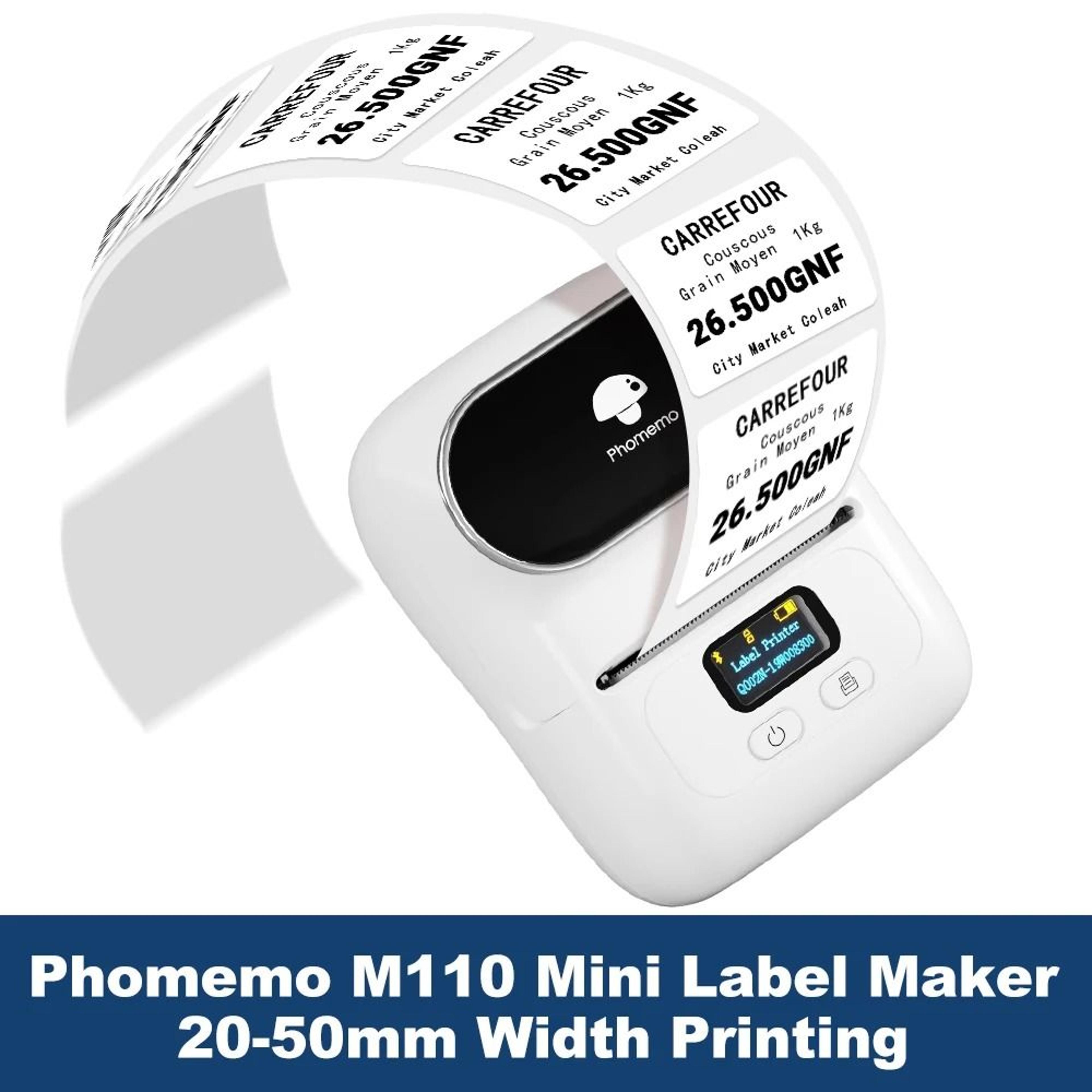 phomemo m110 multi-purpose wireless bluetooth thermal label printer for barcodes, clothing tags & retail