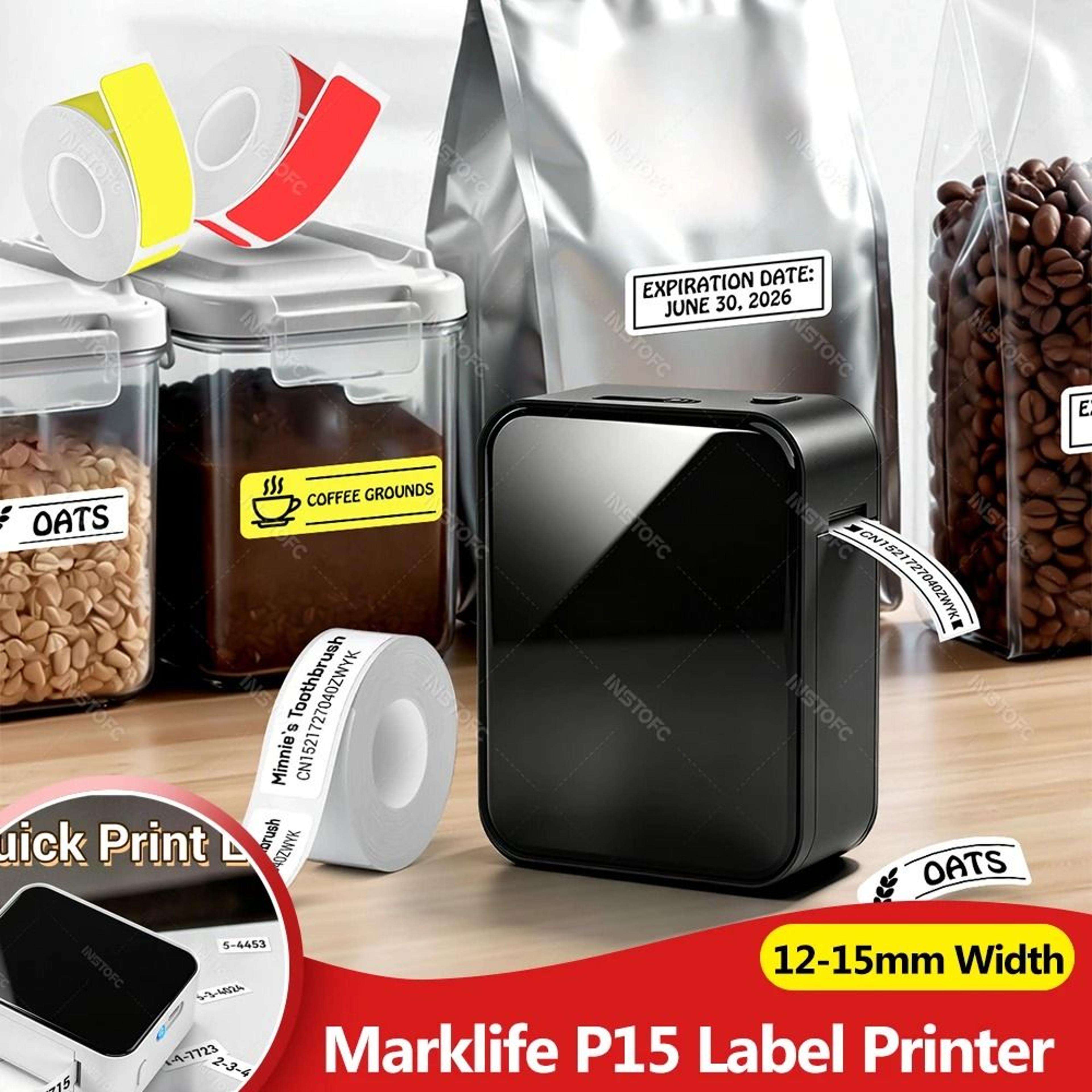 marklife p15 mini wireless bluetooth thermal label printer for office, kitchen & school organization