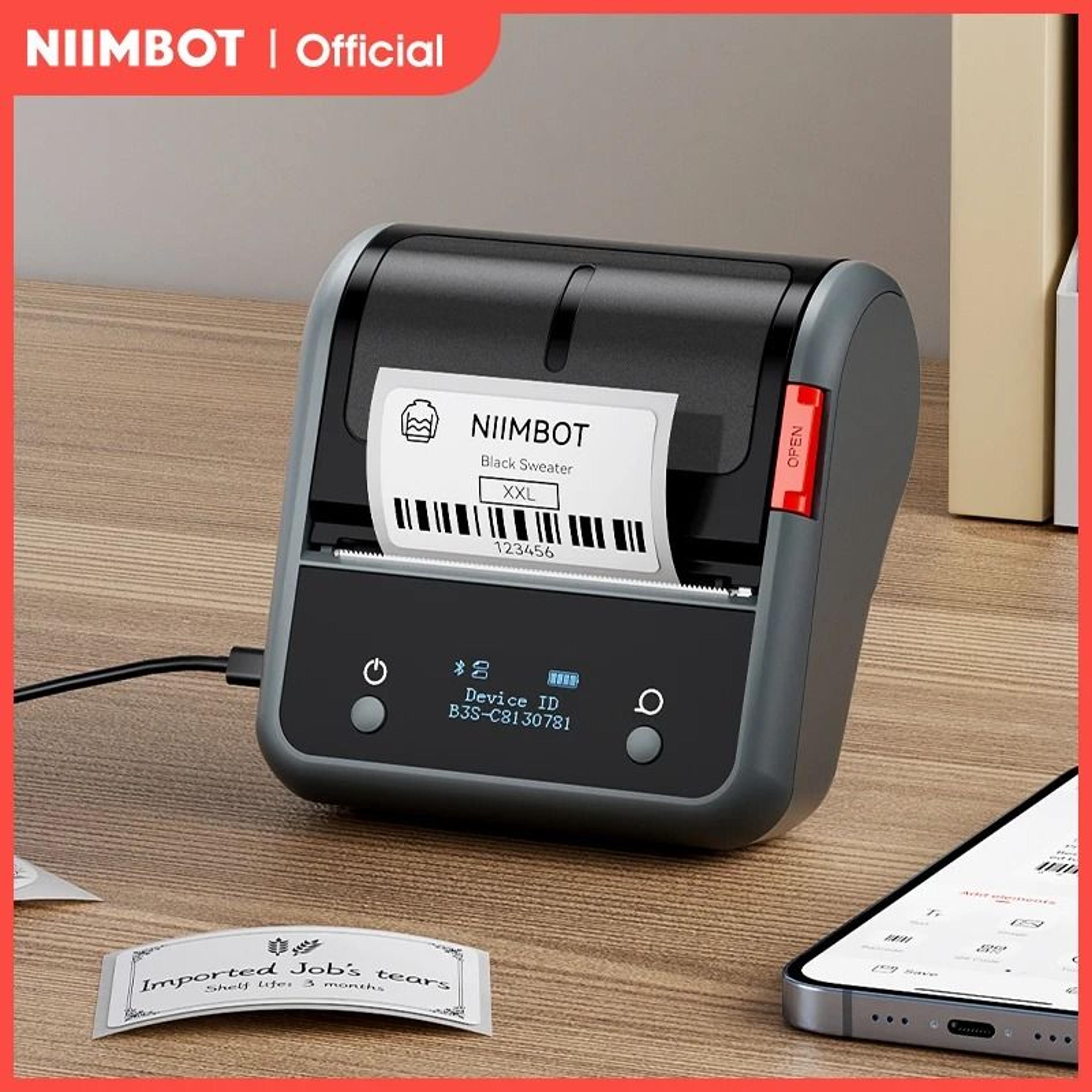 niimbot b3s portable wireless thermal label printer for commercial jewelry, clothing & retail barcodes