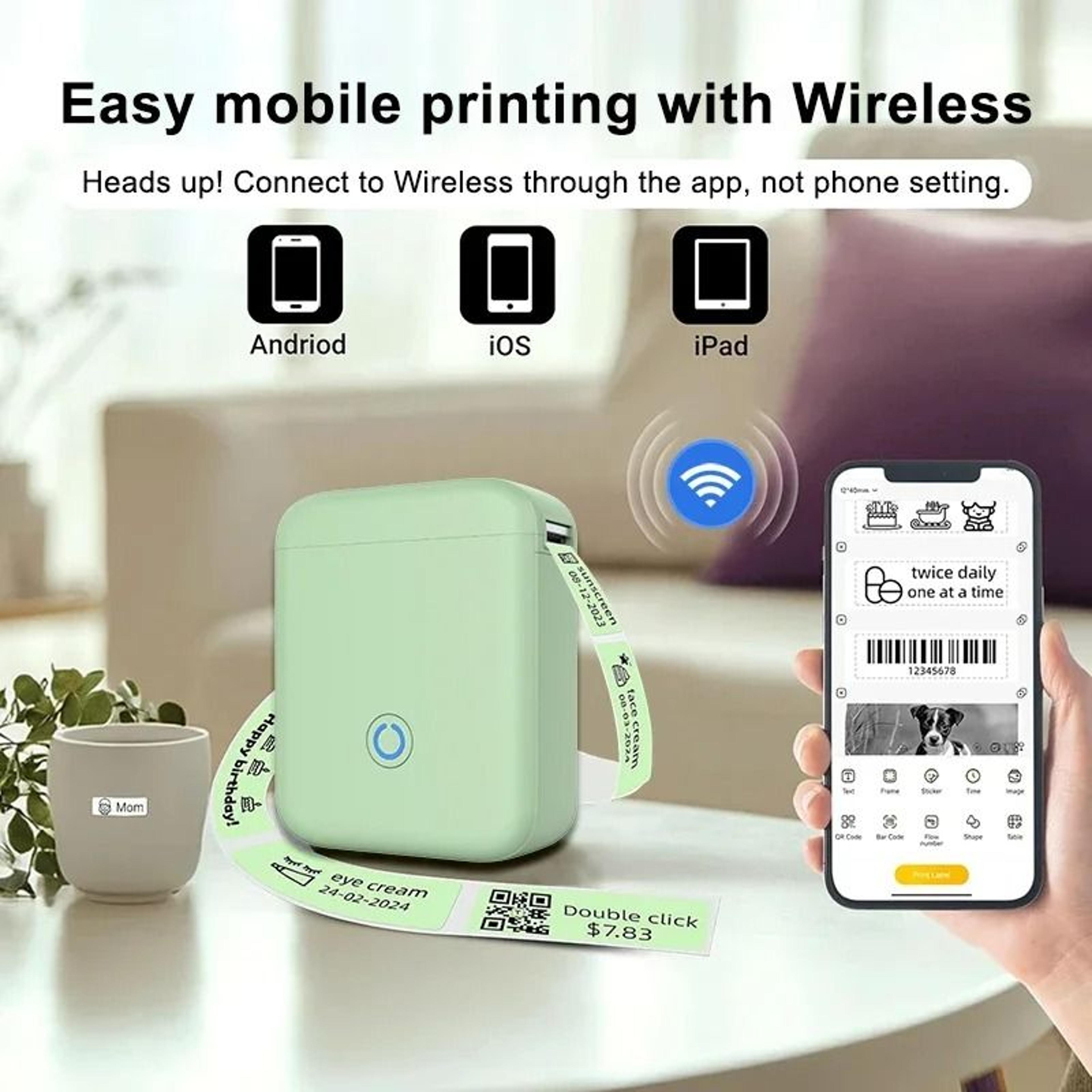 p11 wireless bluetooth mini thermal label maker continuous sticker printer for home, office & kitchen
