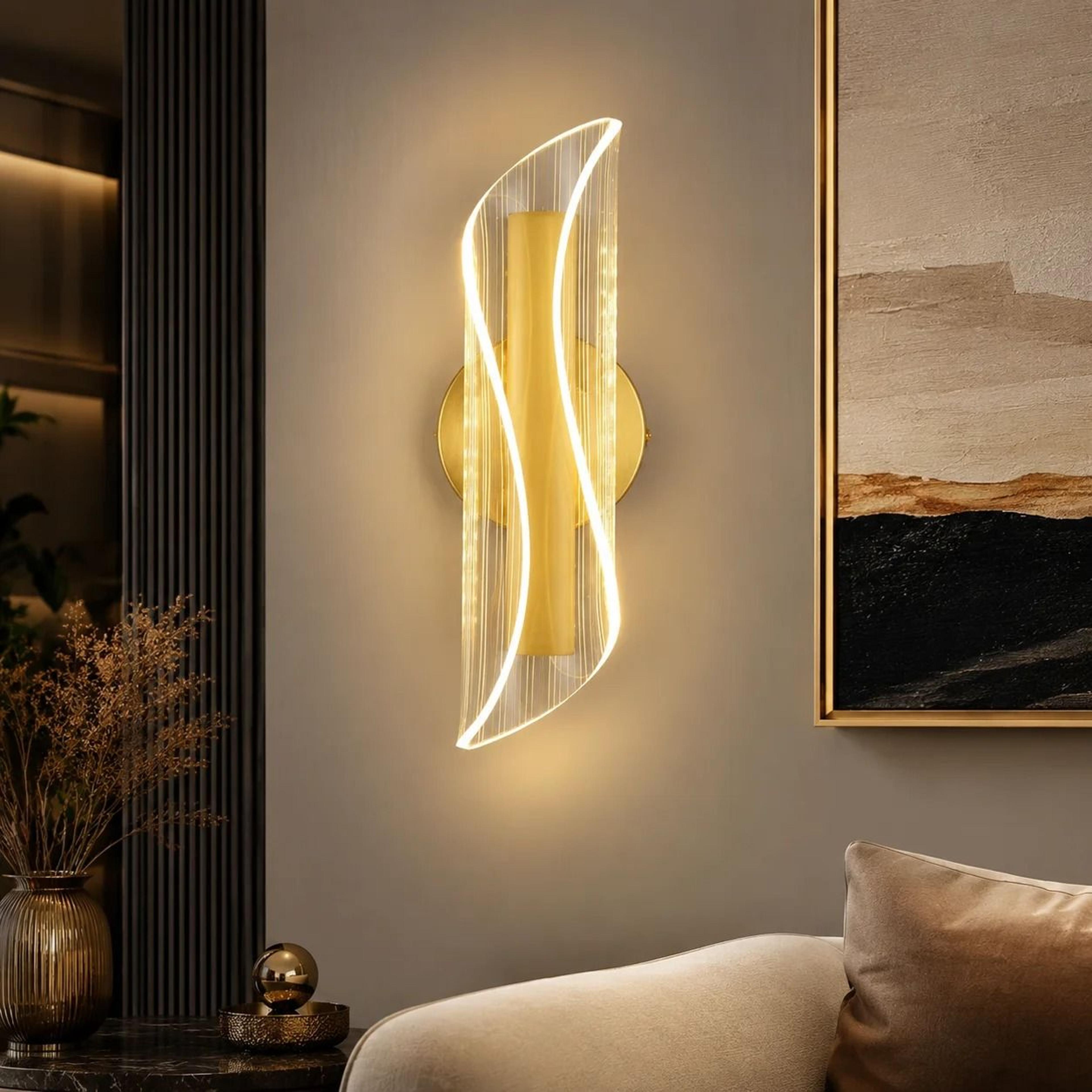 modern thin-waist led wall lamp – sculptural streamer scroll sconce for bedroom, living room & hotel decor
