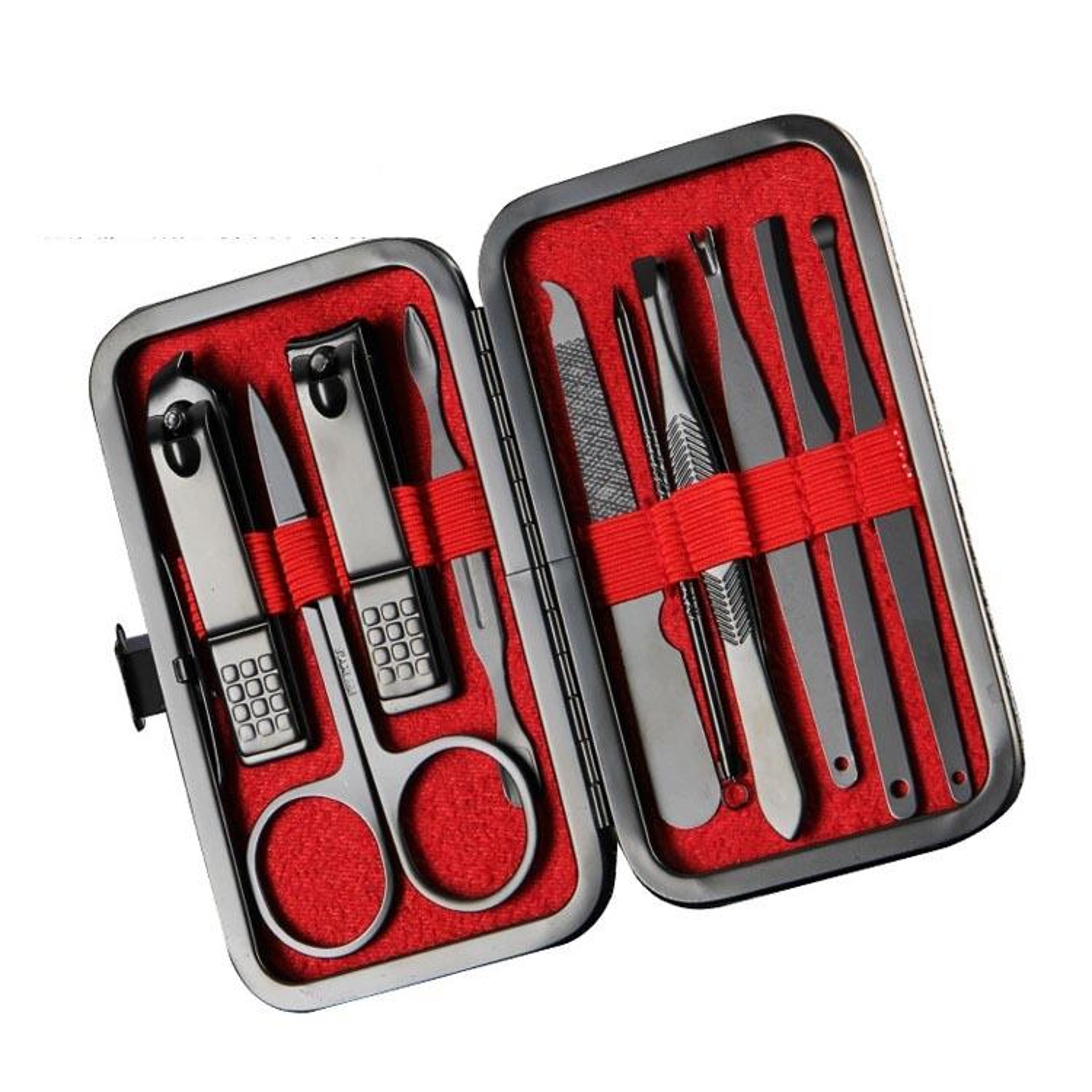 stainless steel nail clipper set manicure pedicure grooming kit with travel case red