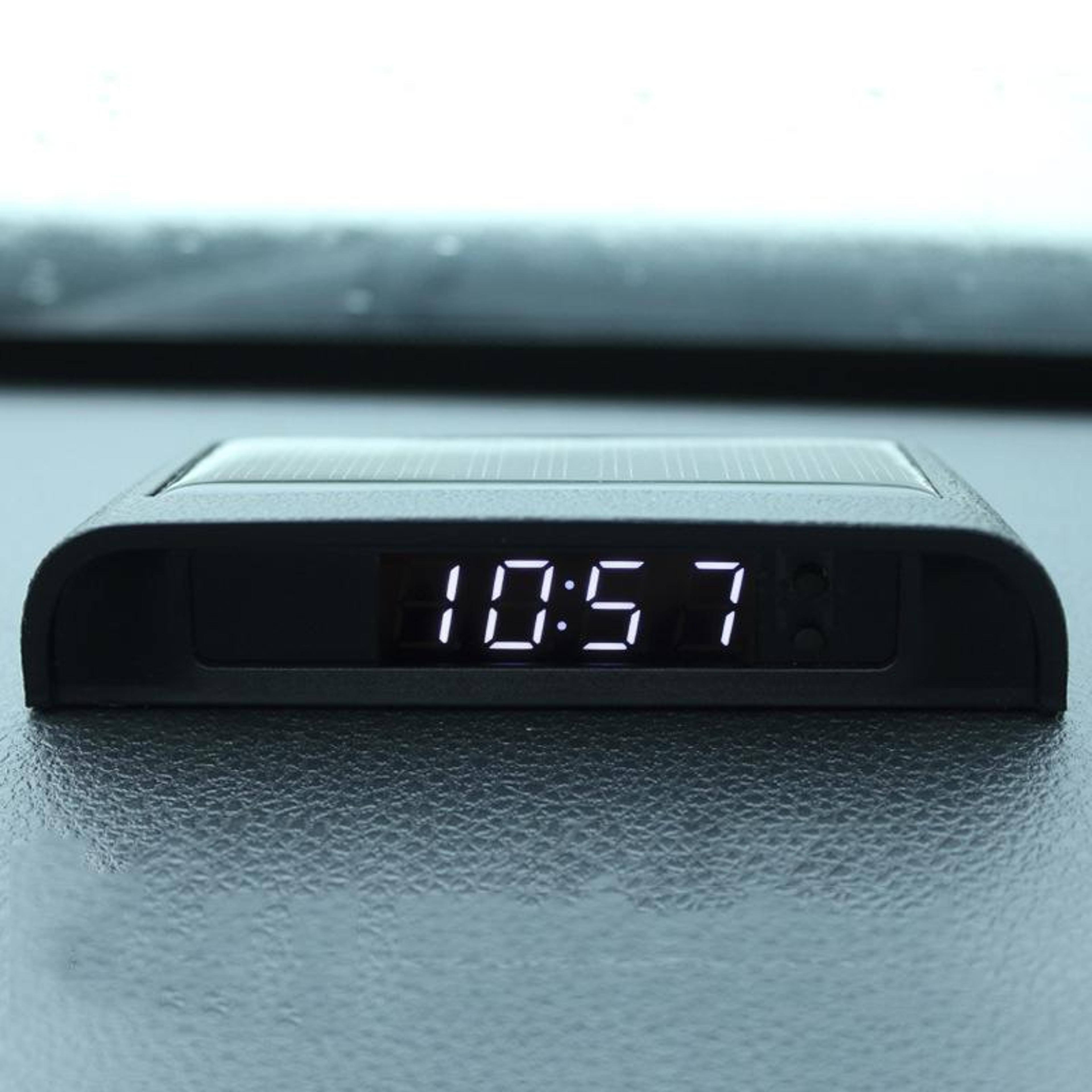 solar car digital clock with temperature, time date week display automotive dashboard thermometer