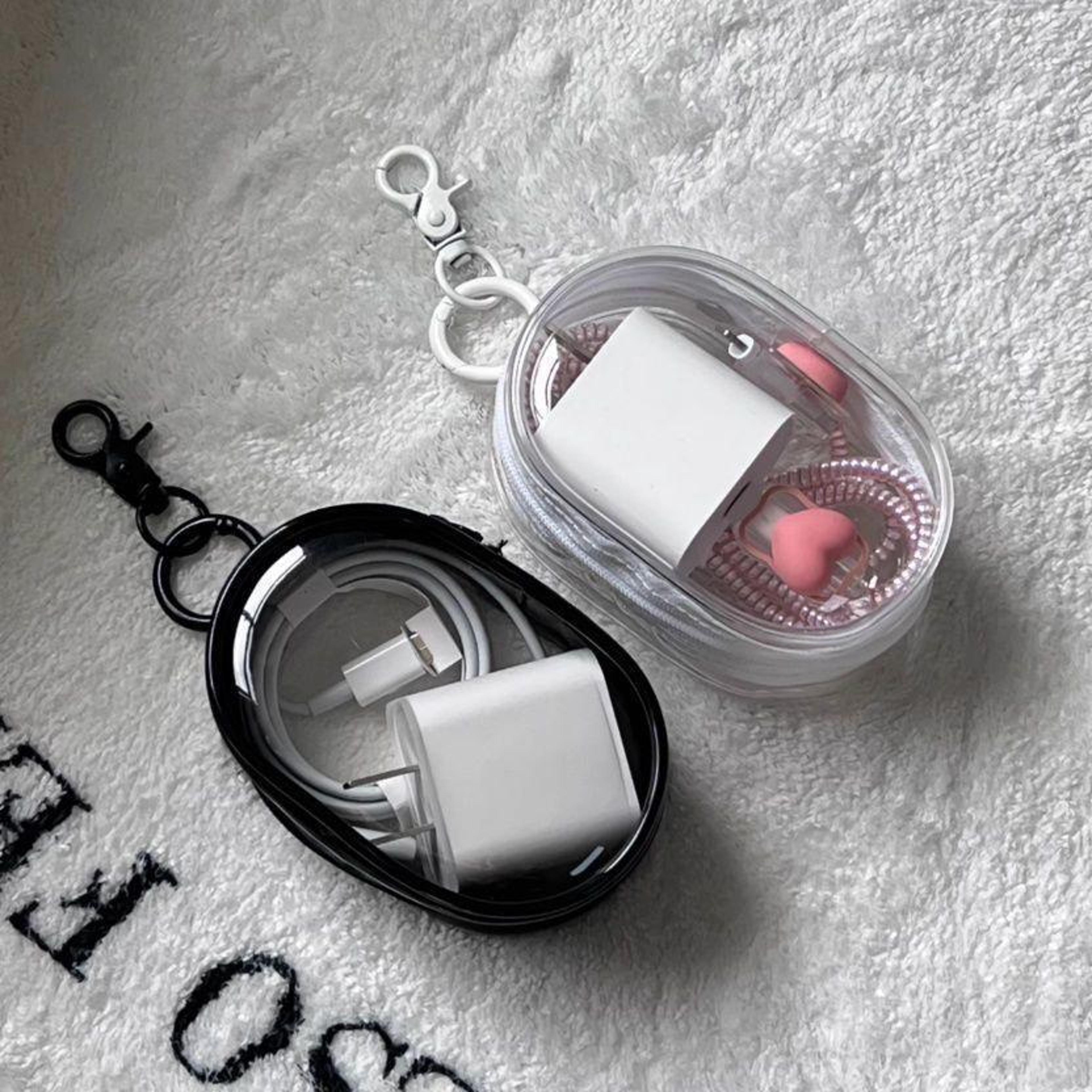 transparent cable organizer pouch set with keychain earphone storage case for chargers and accessories