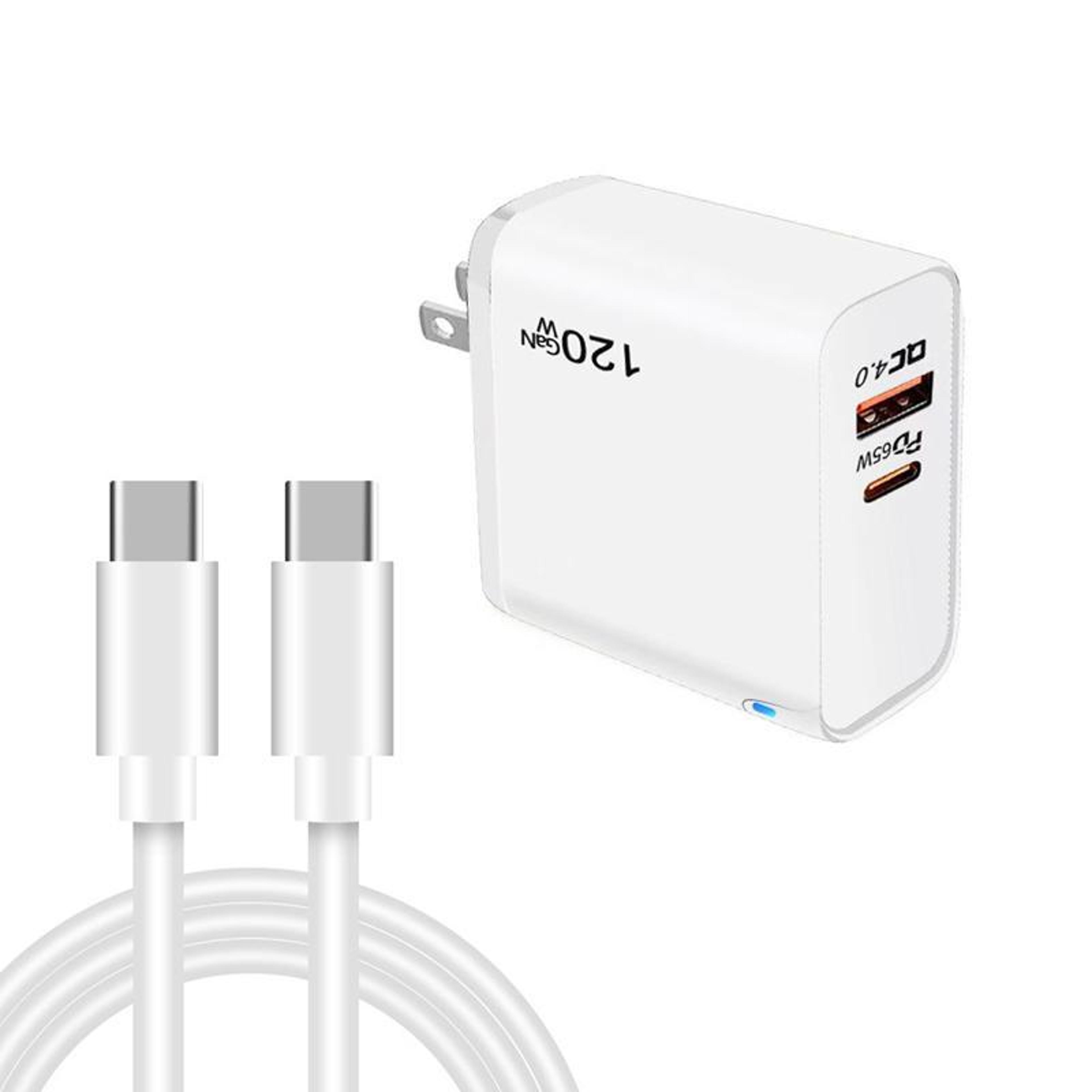 gan pd 65w fast charging usb-c wall charger with qc4.0 and type-c cable
