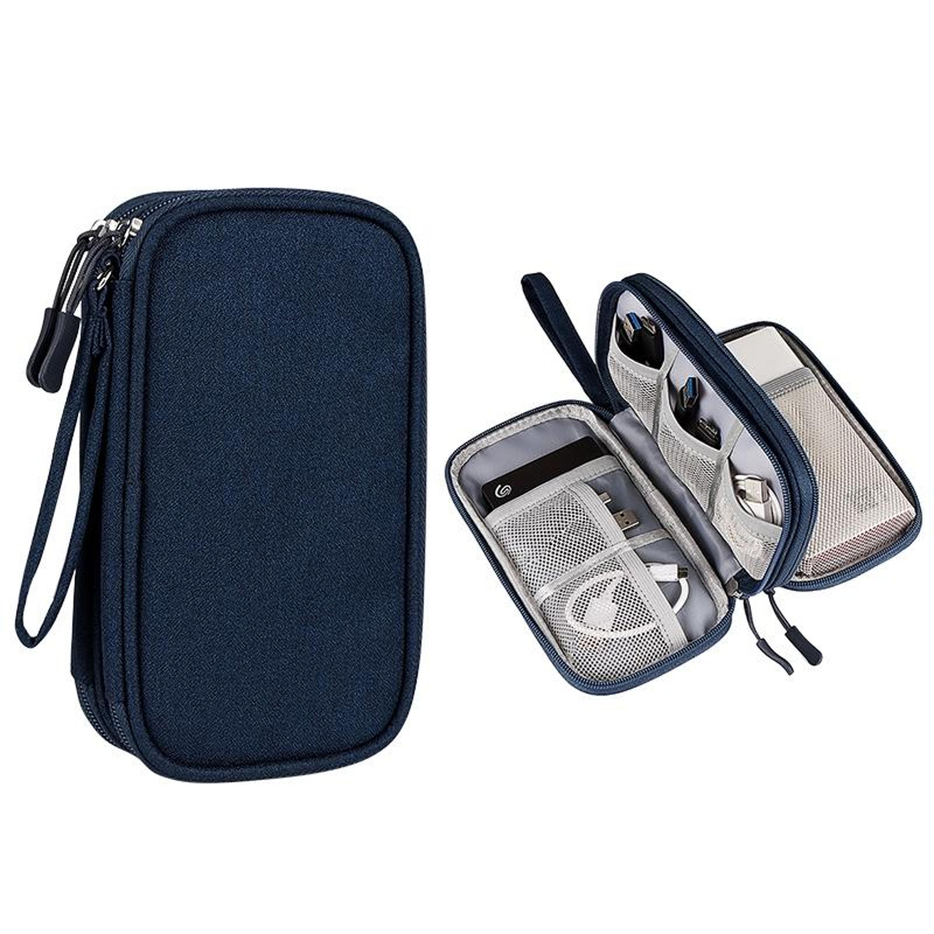 double layer digital accessory storage bag with lanyard travel cable organizer pouch