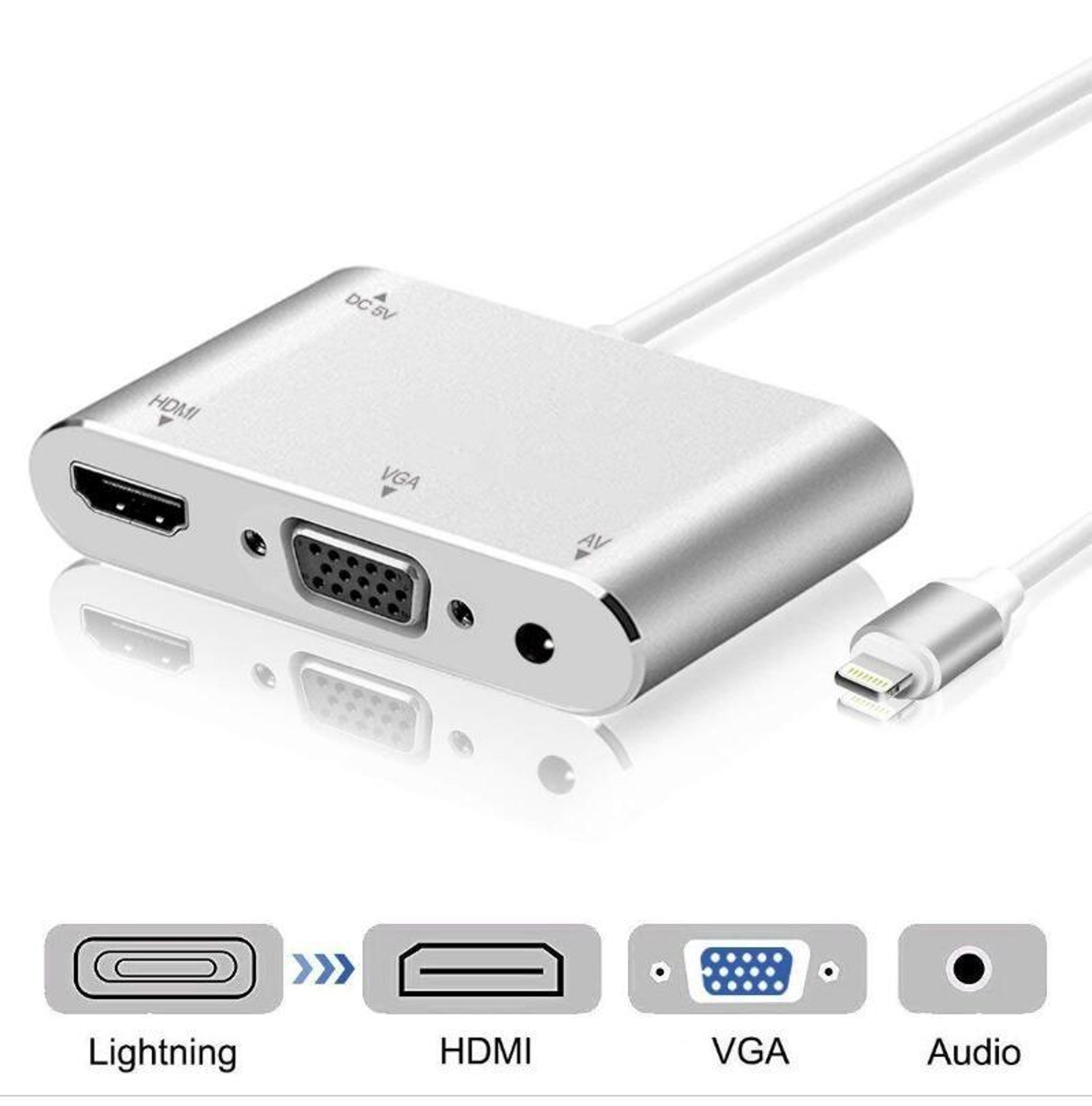 3-in-1 lightning to hdmi vga audio adapter for iphone screen mirroring