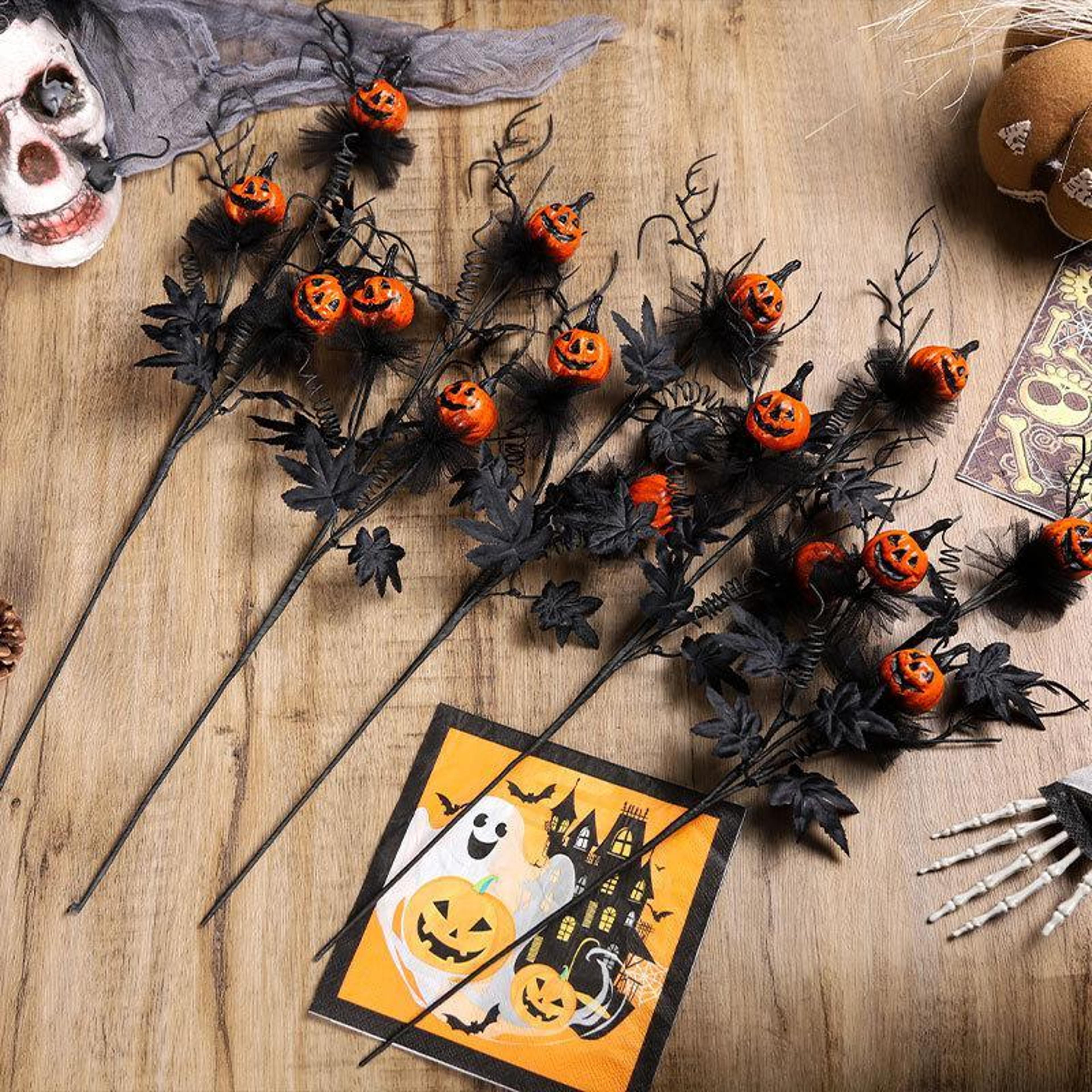 spooky pumpkin branch bouquet halloween decor ghost party ornament