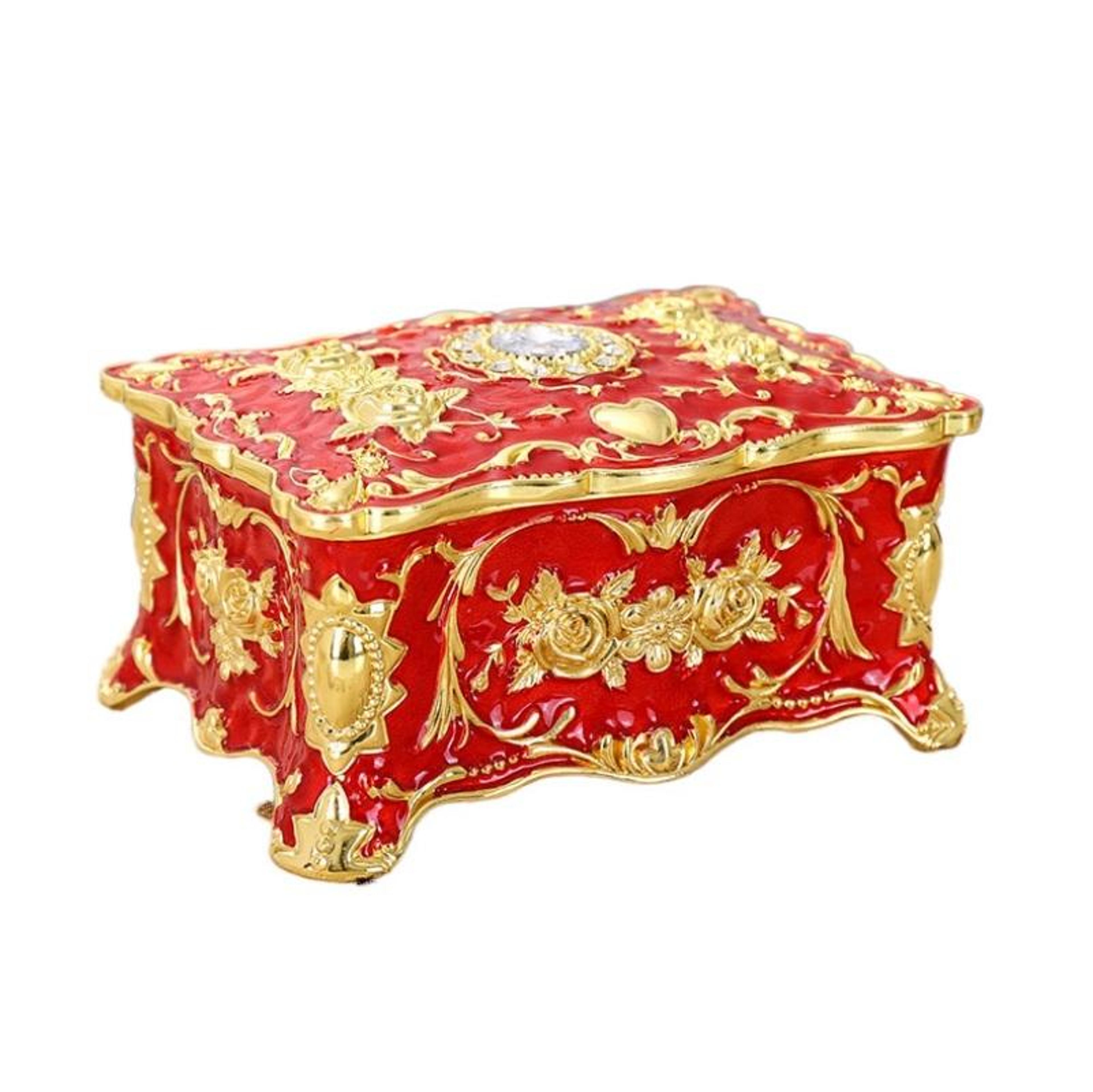 enamel zinc alloy luxury jewelry box decorative trinket storage box with double layer organizer
