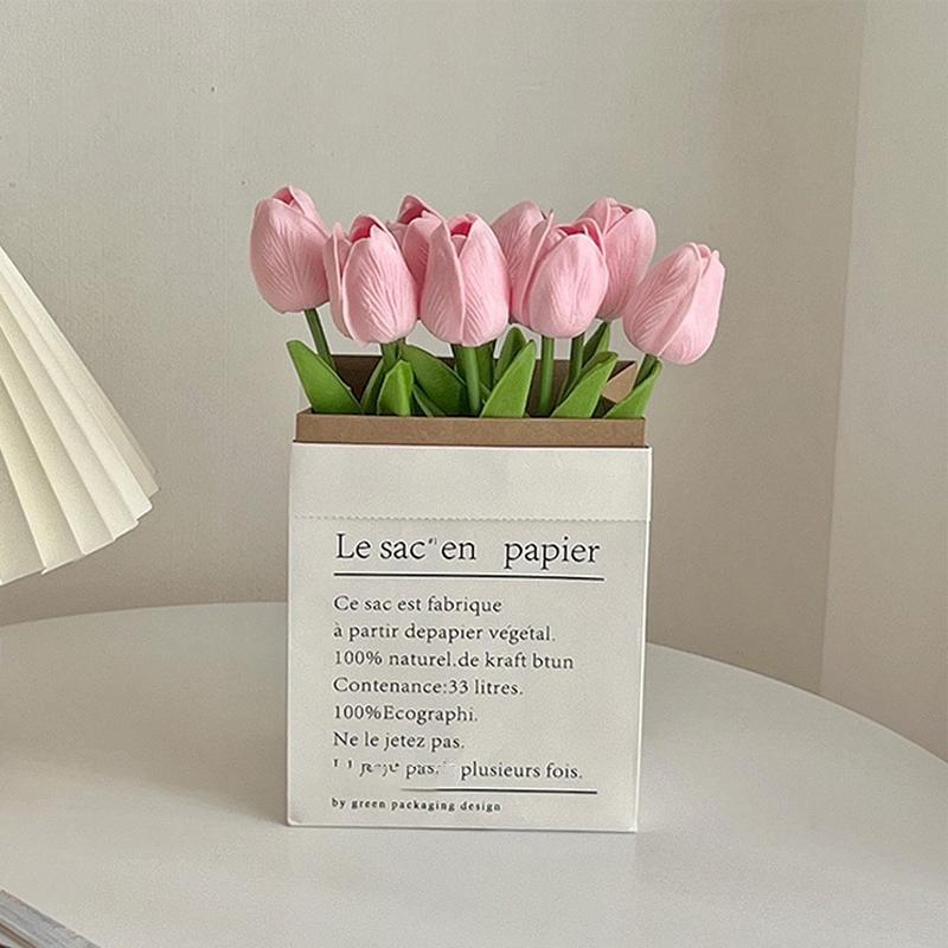 artificial tulip bouquet with paper bag faux flower arrangement simulation flowers home decor set
