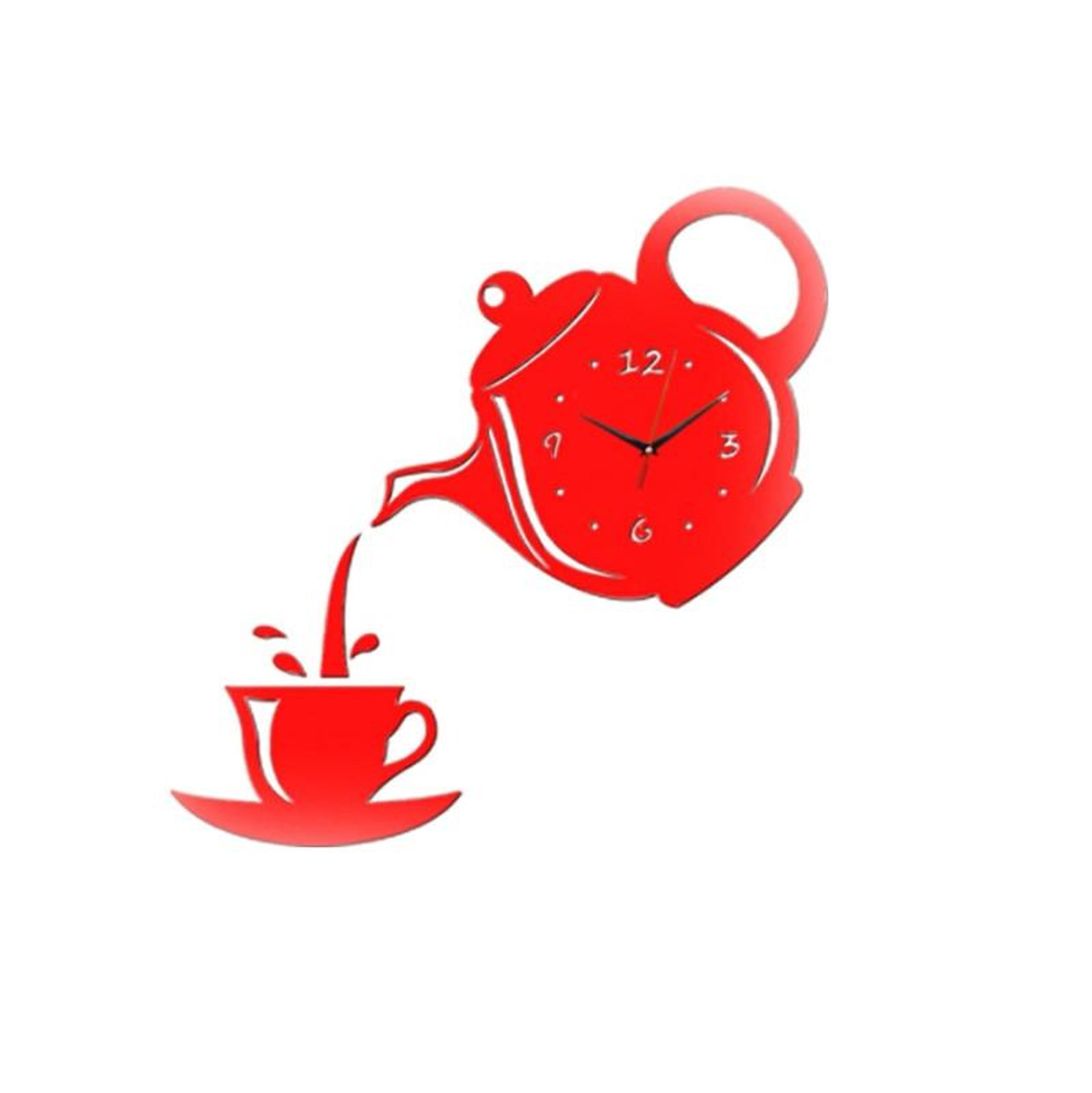 coffee cup teapot 3d wall clock, acrylic kitchen wall clock decor, silent diy wall clock