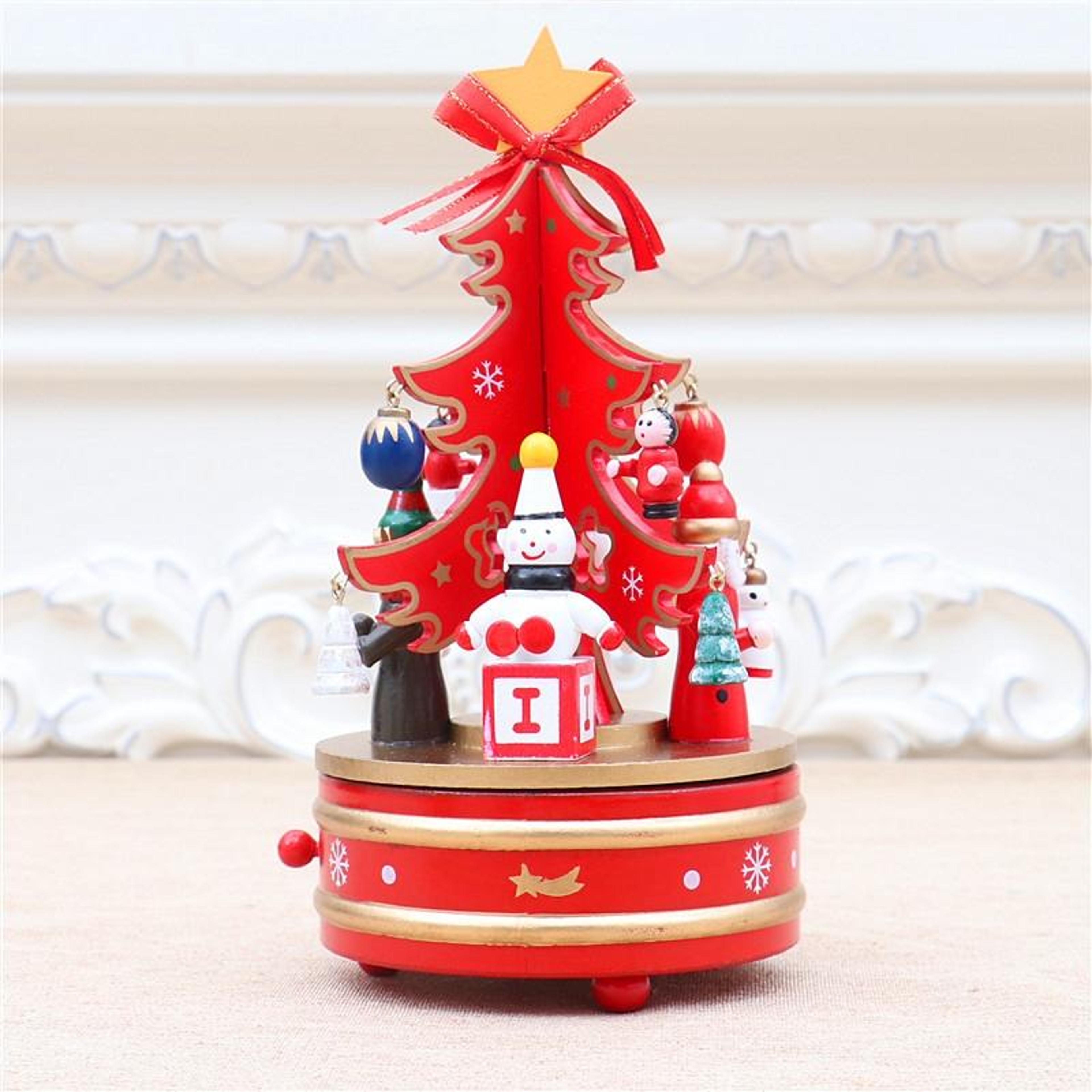 wooden christmas tree music box rotating holiday decor gift