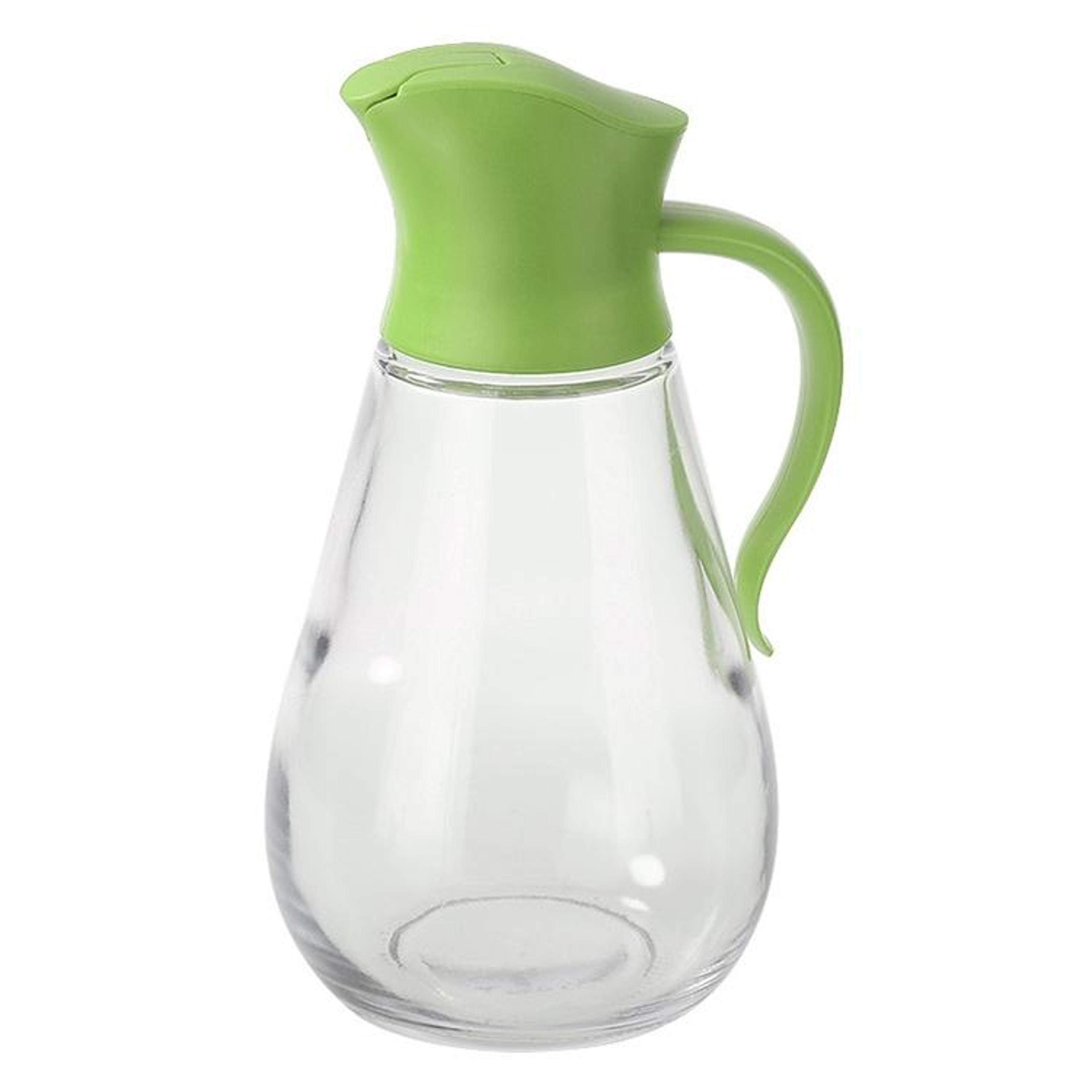 gravityflow glass olive oil dispenser bottle with automatic lid and non drip spout green
