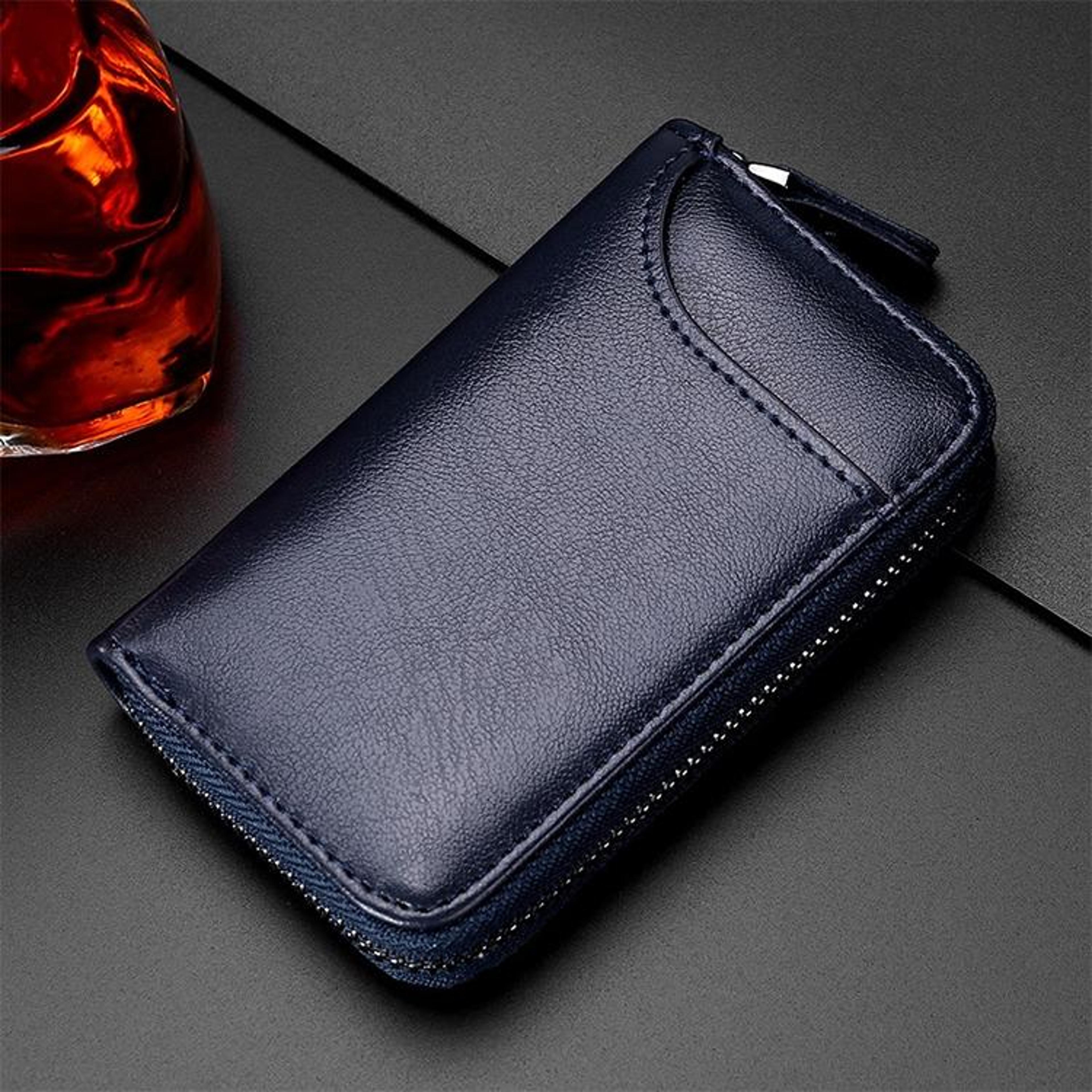 leather key holder wallet large capacity zip key case card organizer