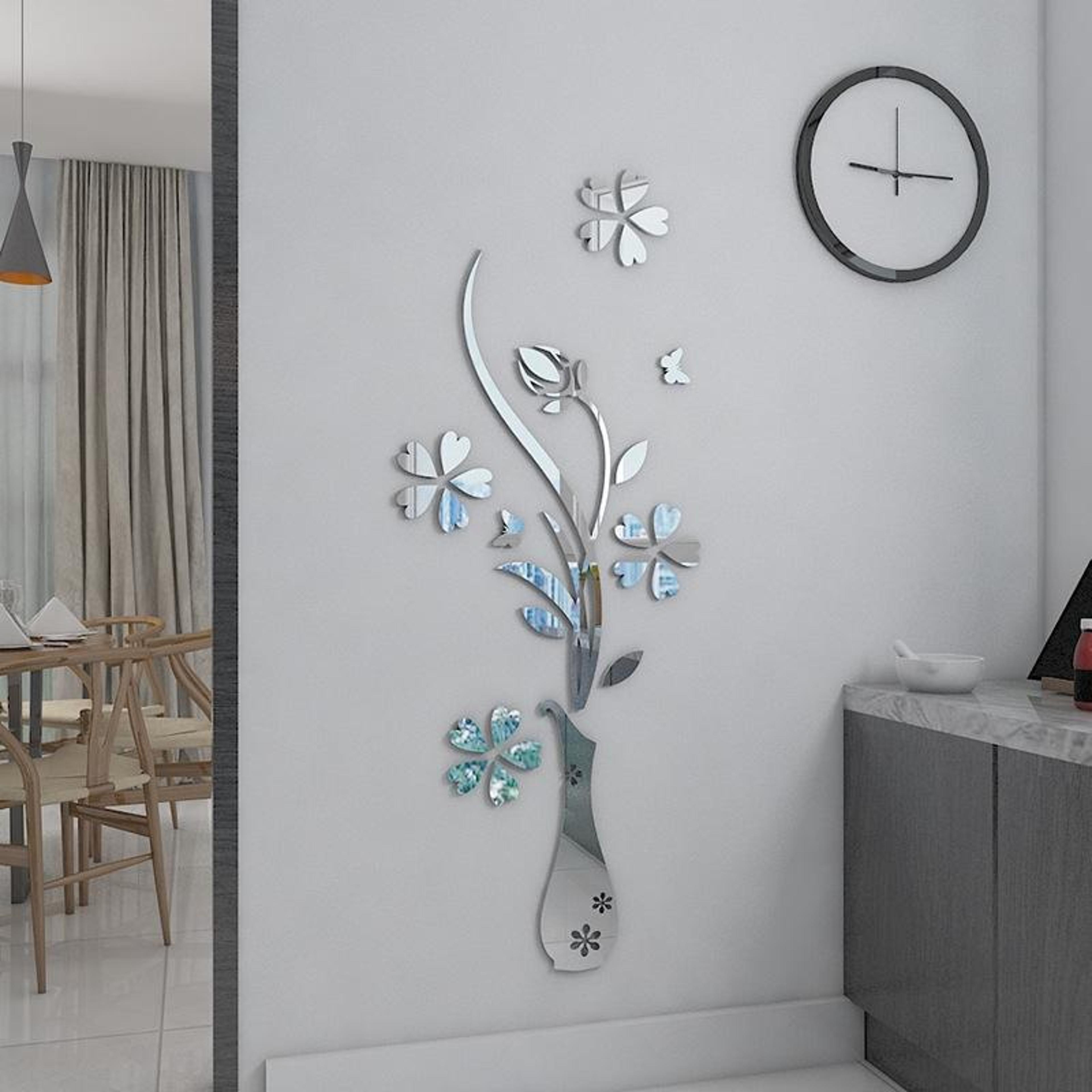 reflective 3d vase mirror wall stickers set for modern home decor
