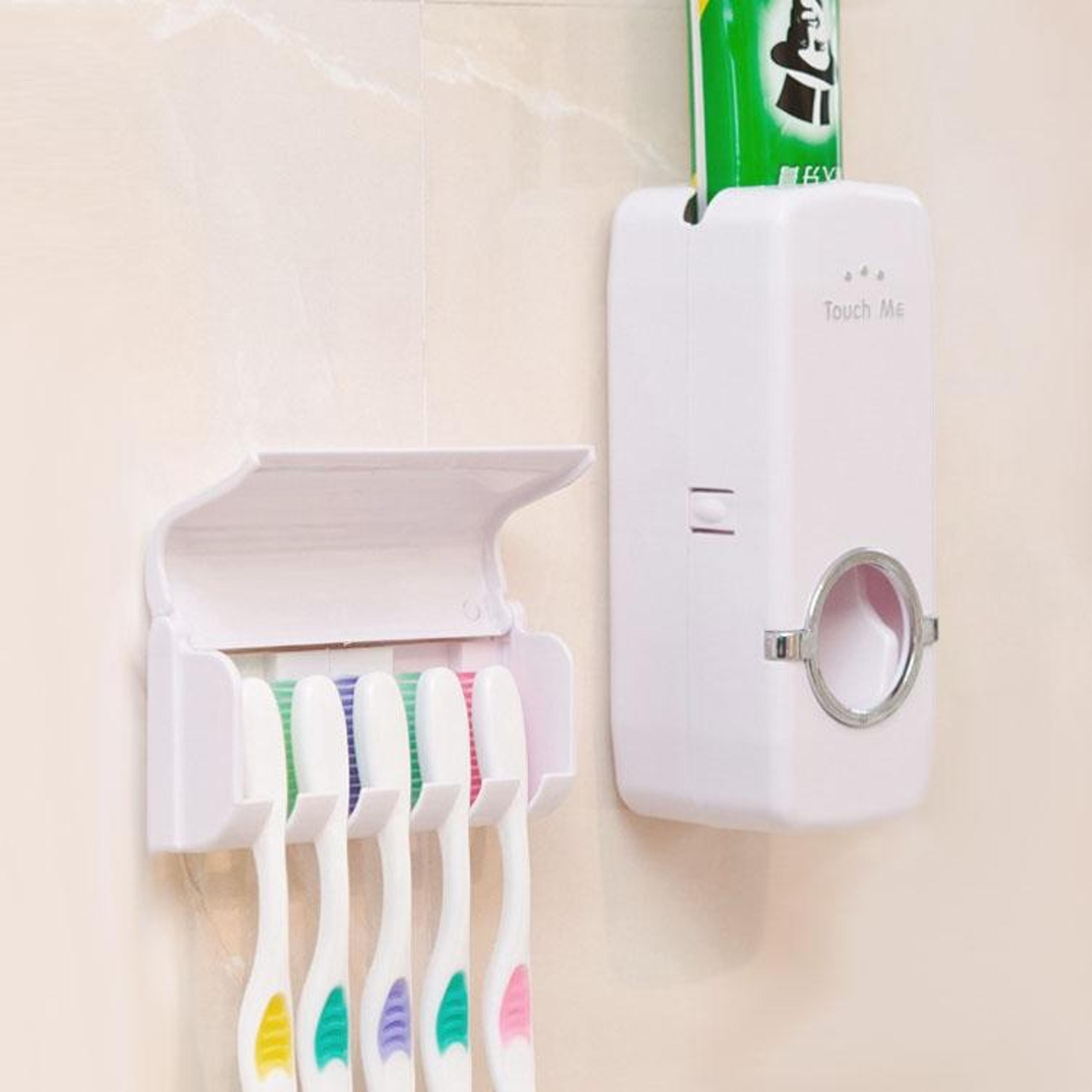 smart wall-mount toothpaste dispenser & toothbrush holder organizer