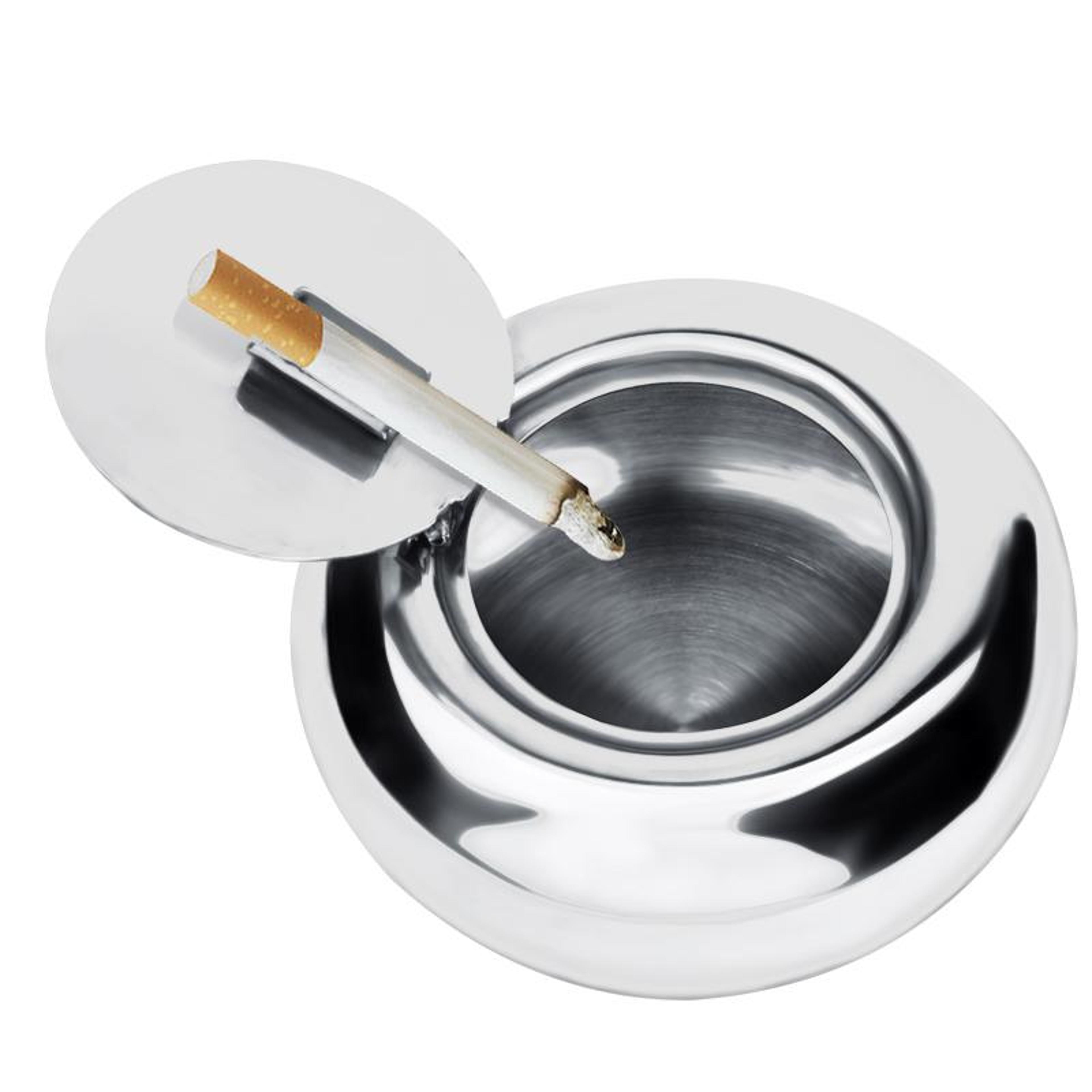 portable stainless steel drum ashtray with lid and built-in cigar holder