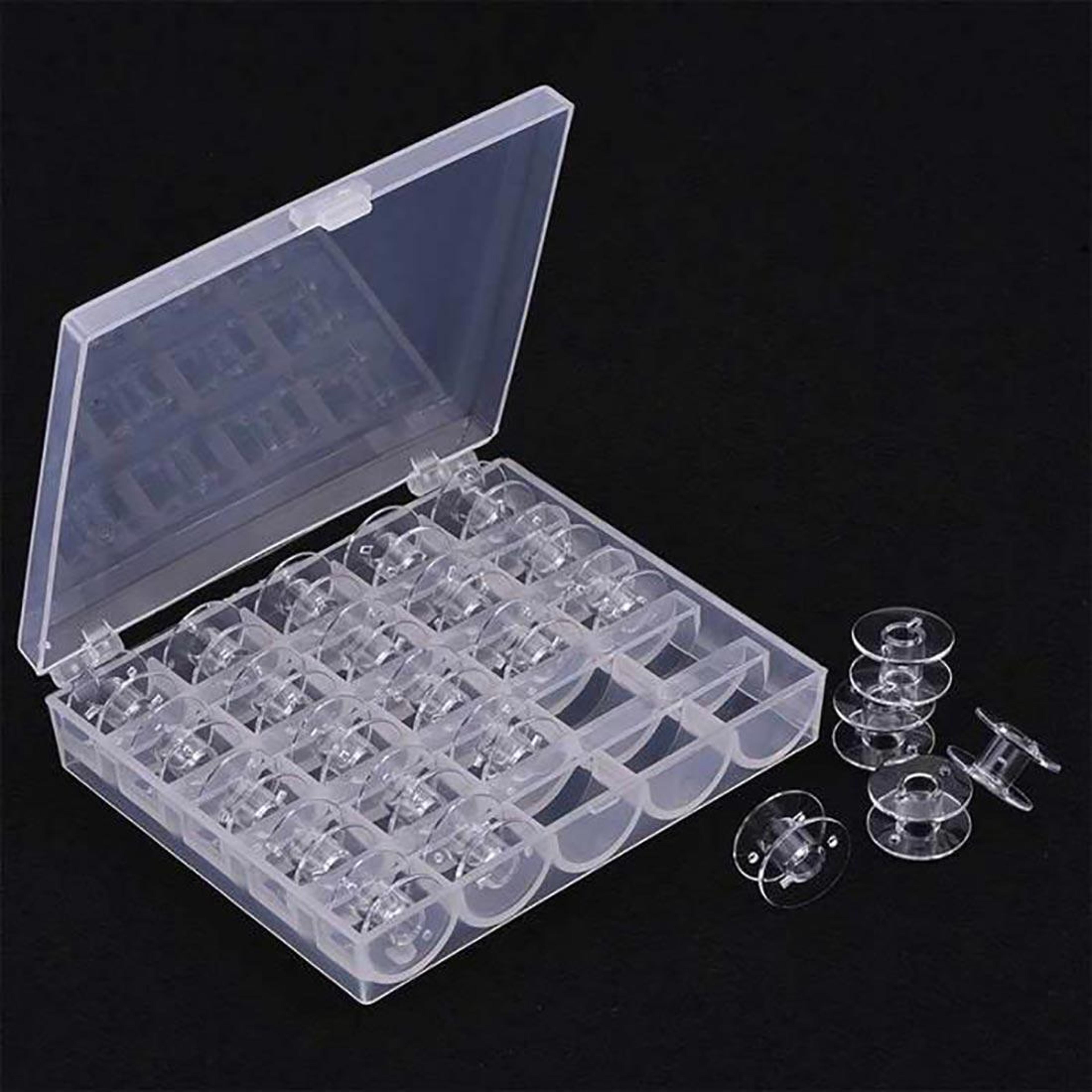 clear view 25 slot sewing machine bobbin box organizer case with premium plastic spools