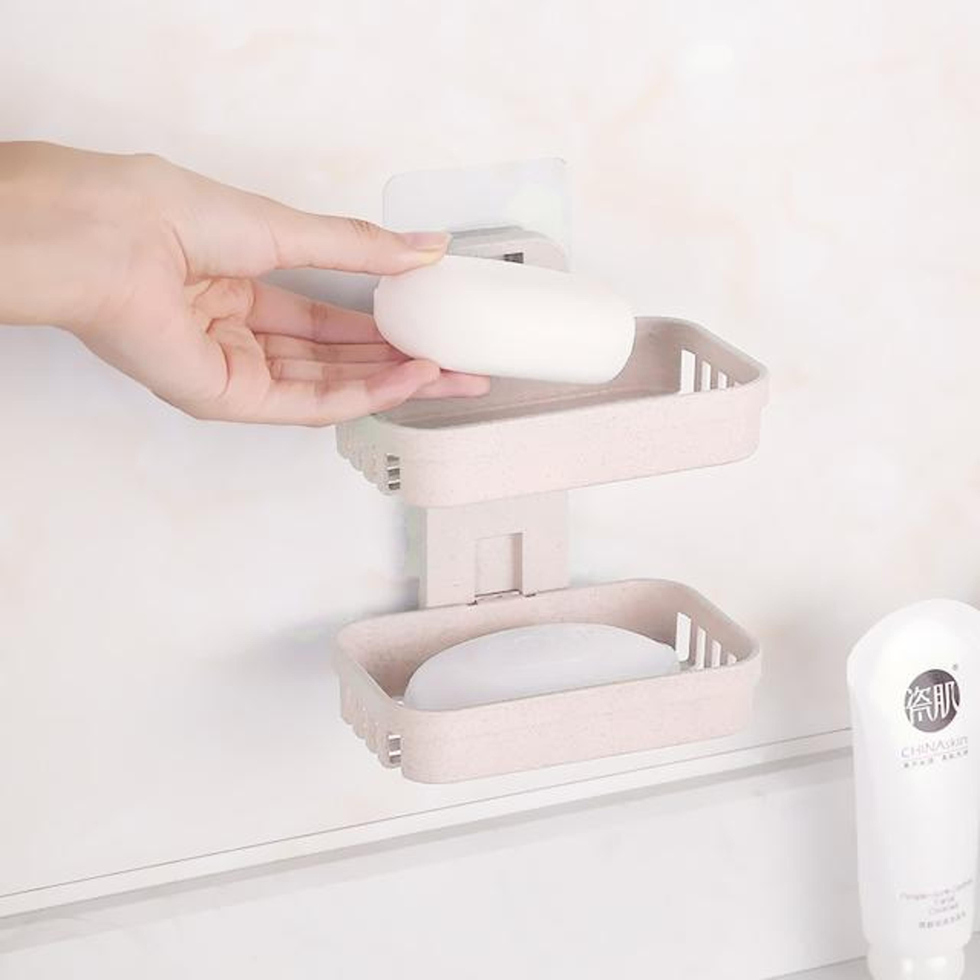 double deck wall mounted soap holder adhesive bathroom shelf