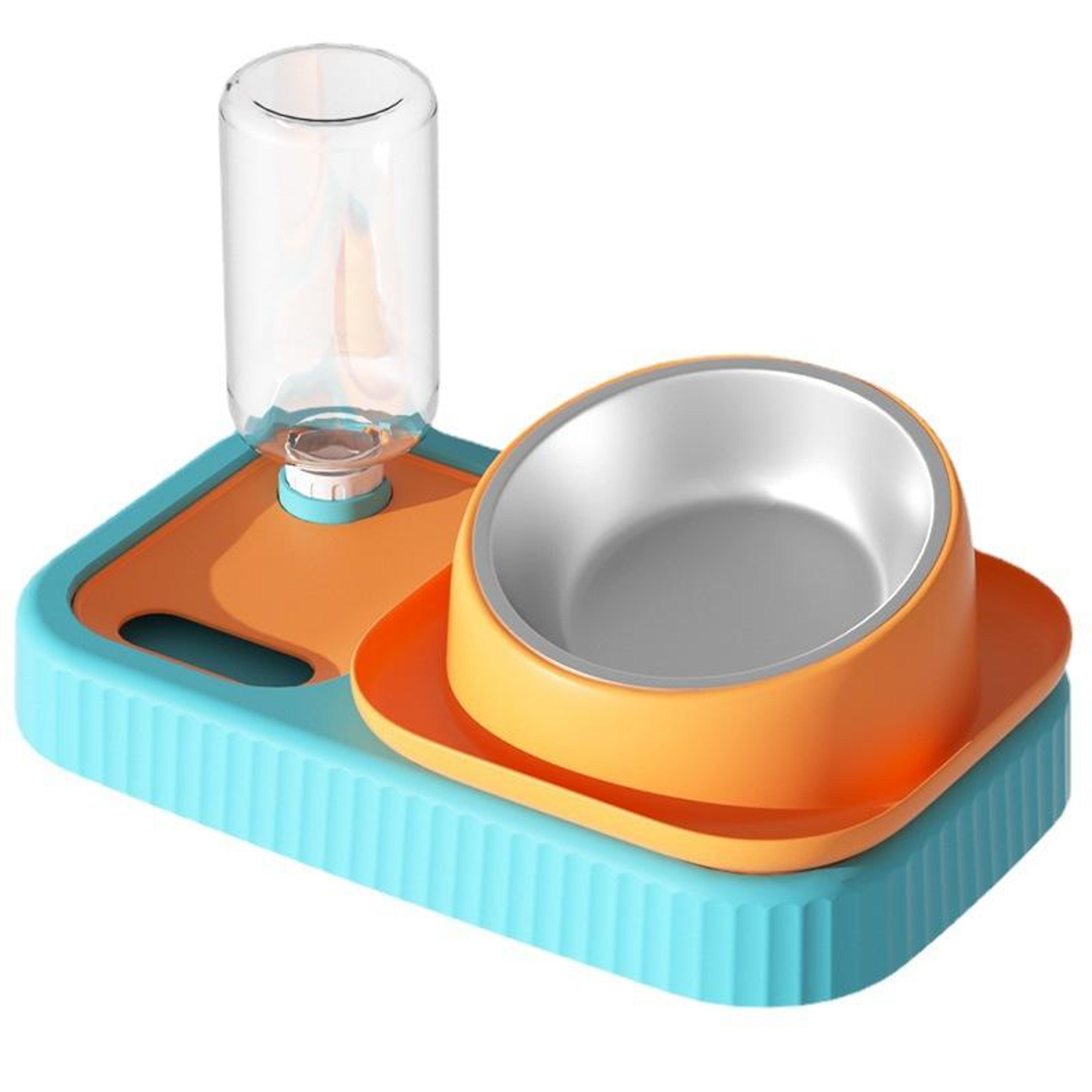 elevated stainless steel cat feeding station with auto water dispenser & spill-proof double bowl