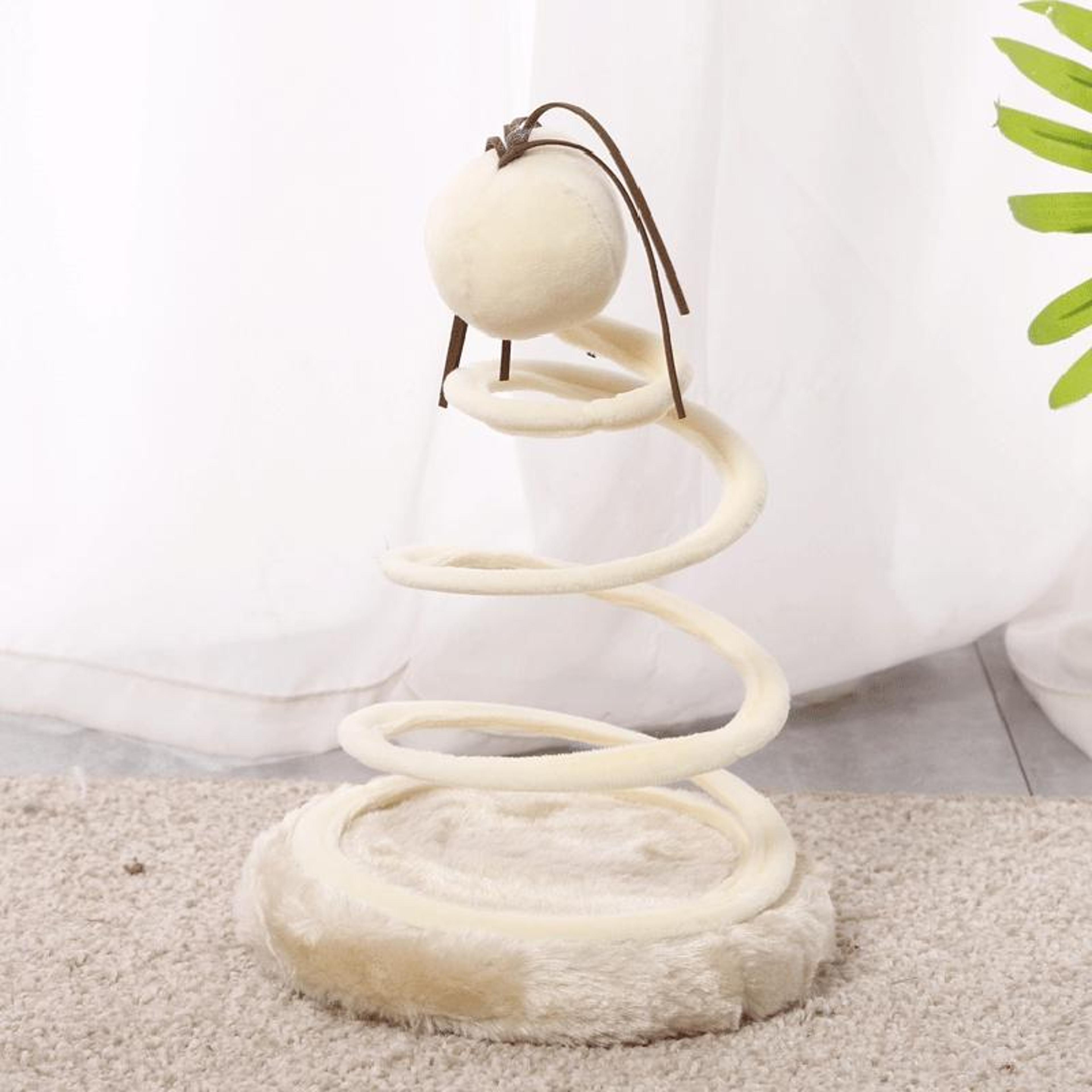 springbounce interactive cat scratcher toy with hemp ball and plush base