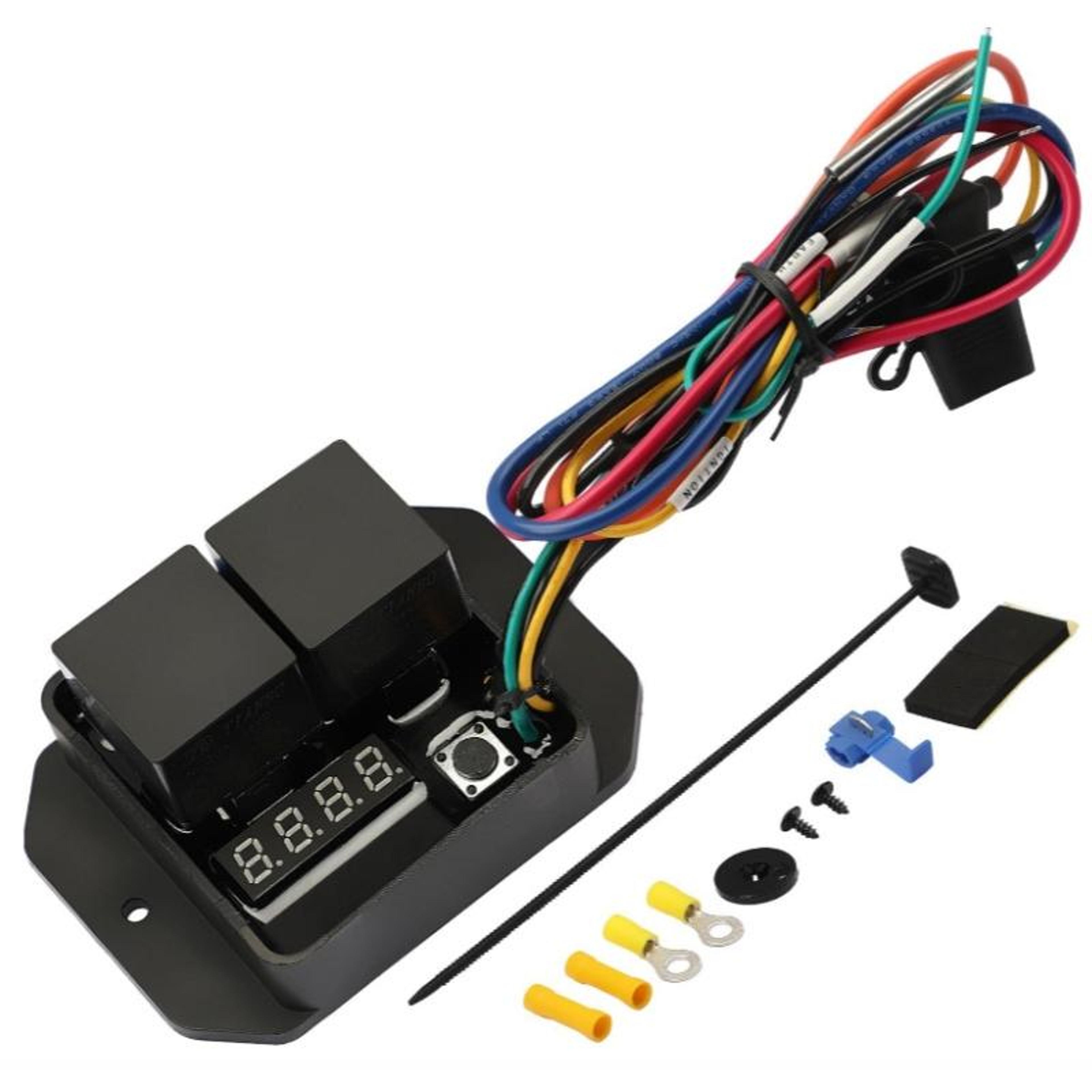 digital radiator fan controller & fan wiring harness kit with temperature display