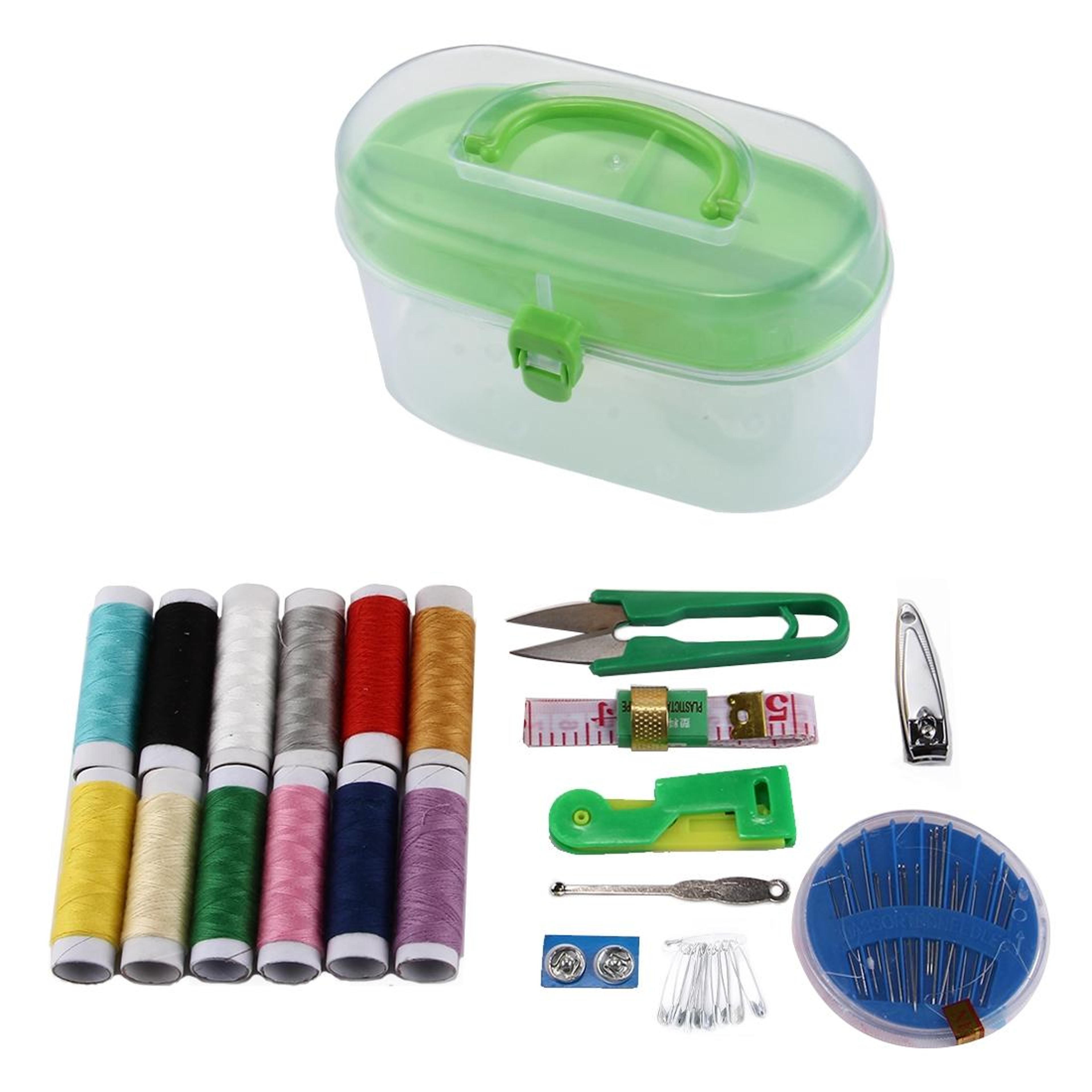 compact all-in-one sewing kit & household repair box with measuring tape and accessories