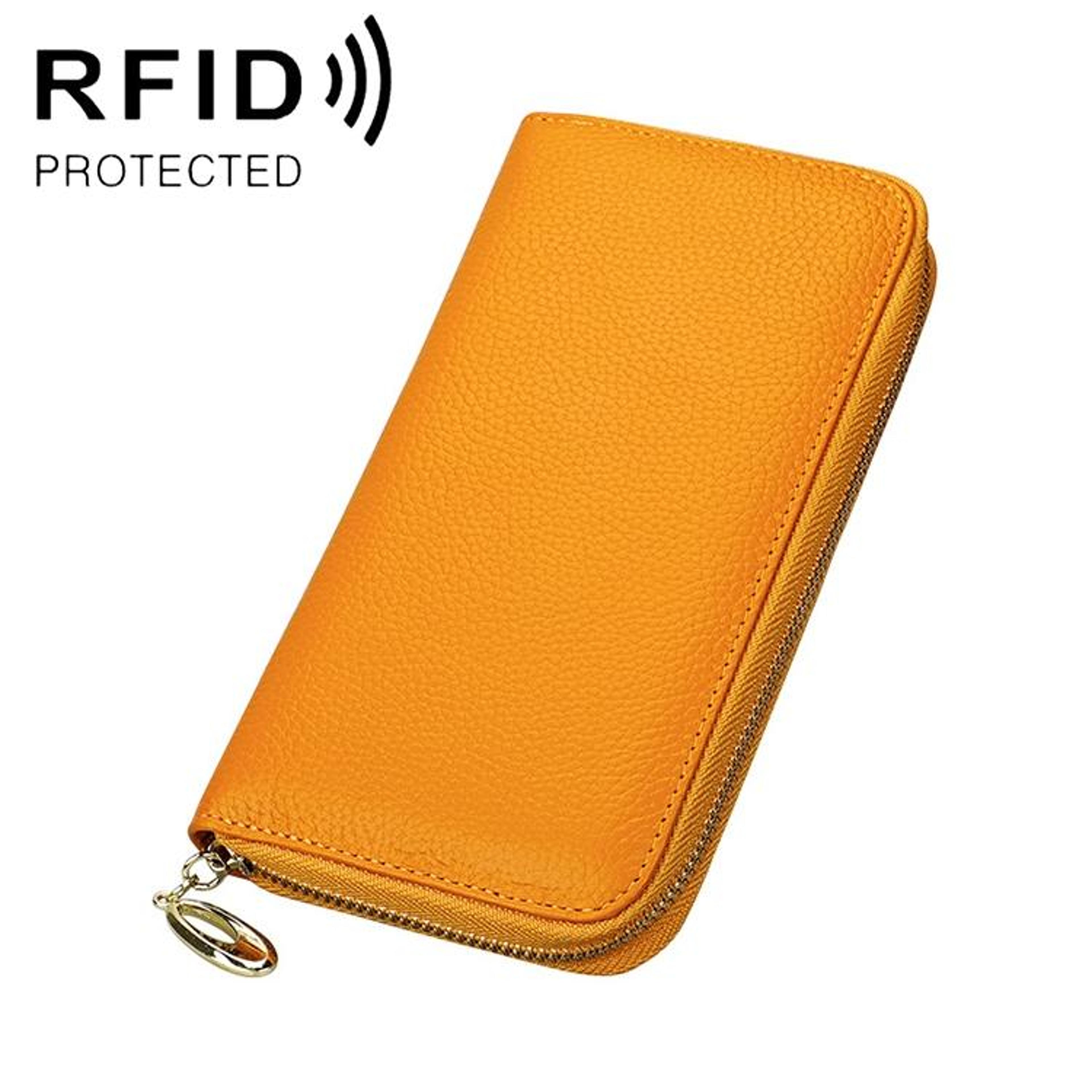 rfid blocking women large capacity litchi leather phone wallet wristlet purse