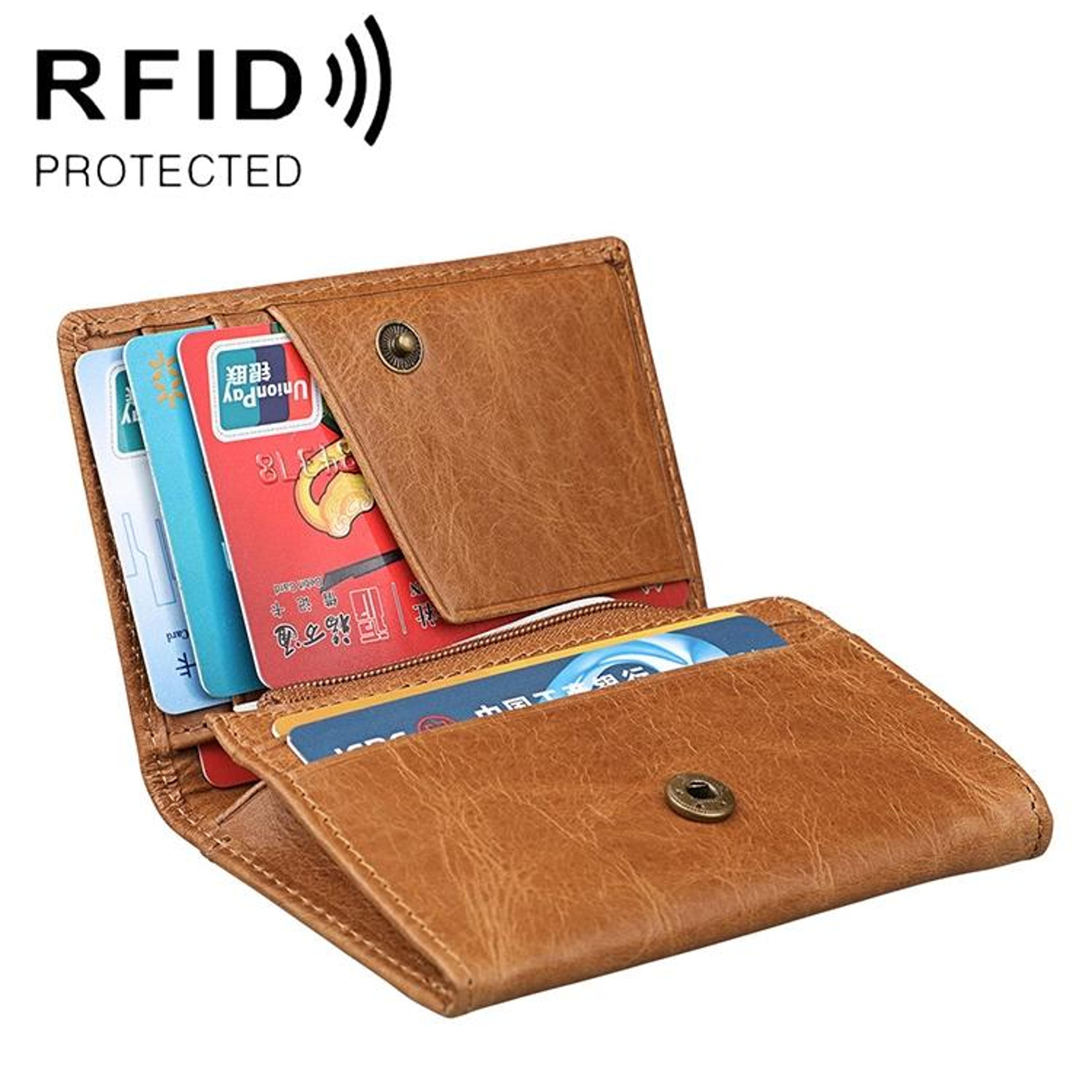 kb171 antimagnetic rfid crazy horse texture leather card holder wallet for men and womenyellowish brown