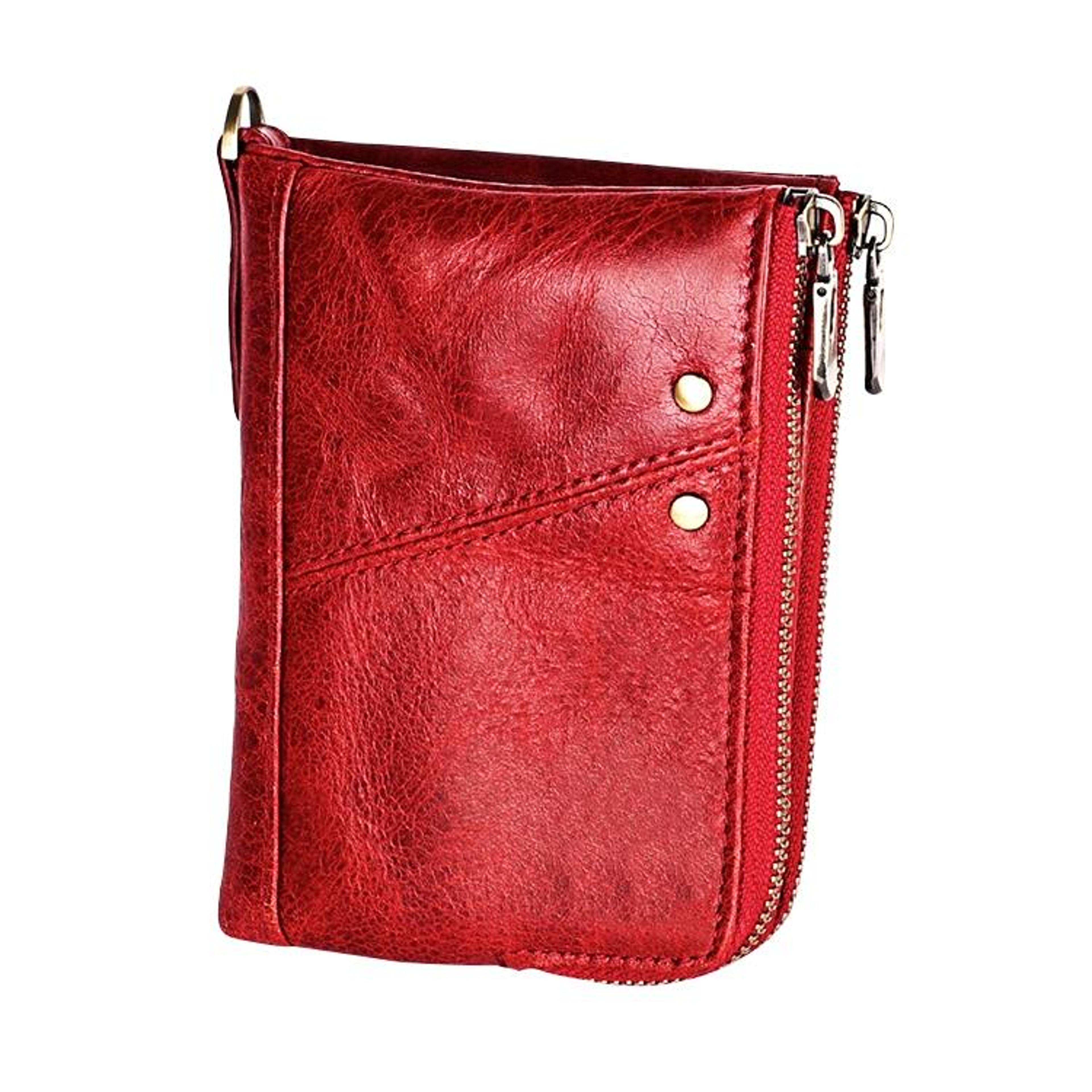 men rfid blocking crazy horse leather anti magnetic wallet business bifold card holder red