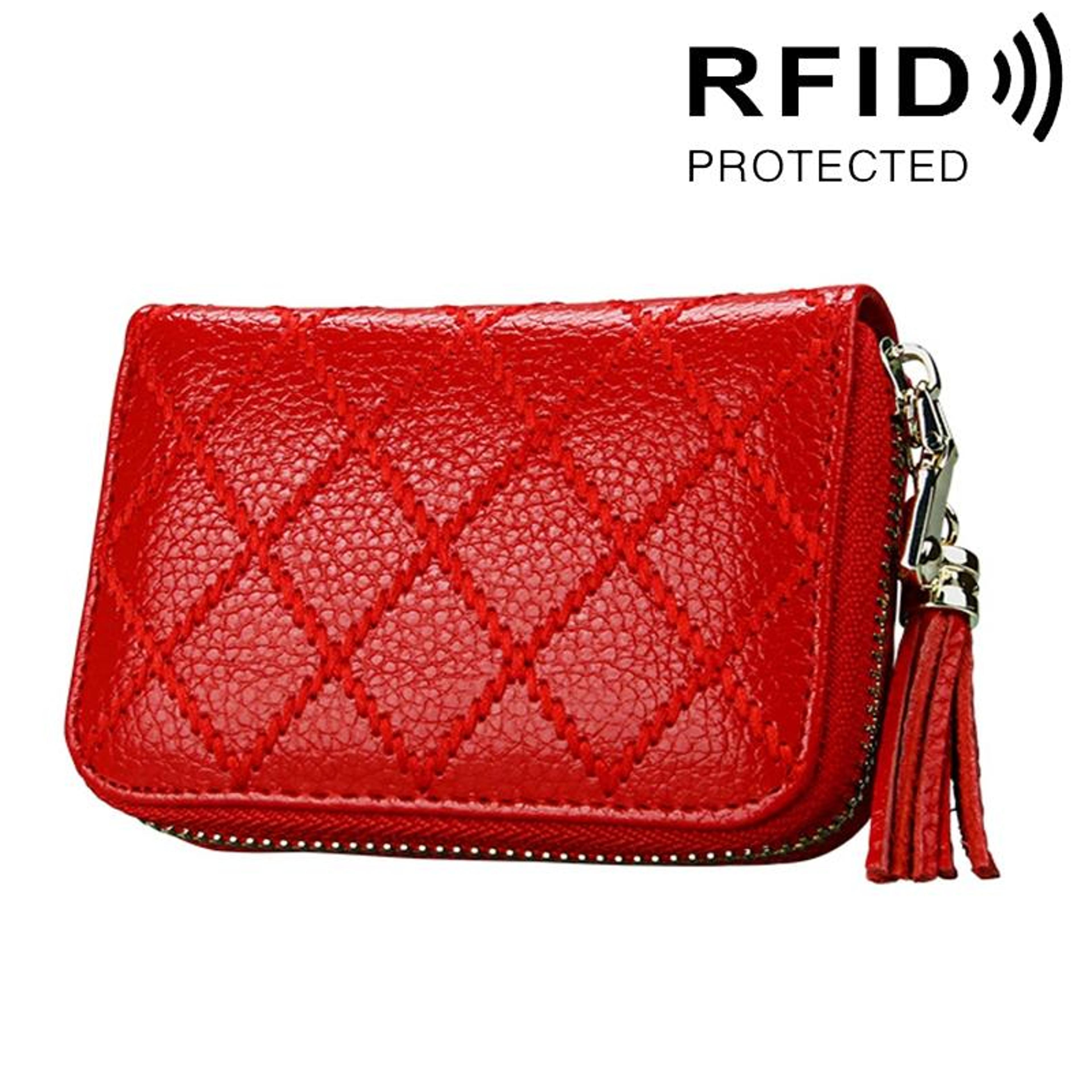 genuine cowhide leather rfid blocking zipper card holder wallet for women large capacity coin purse