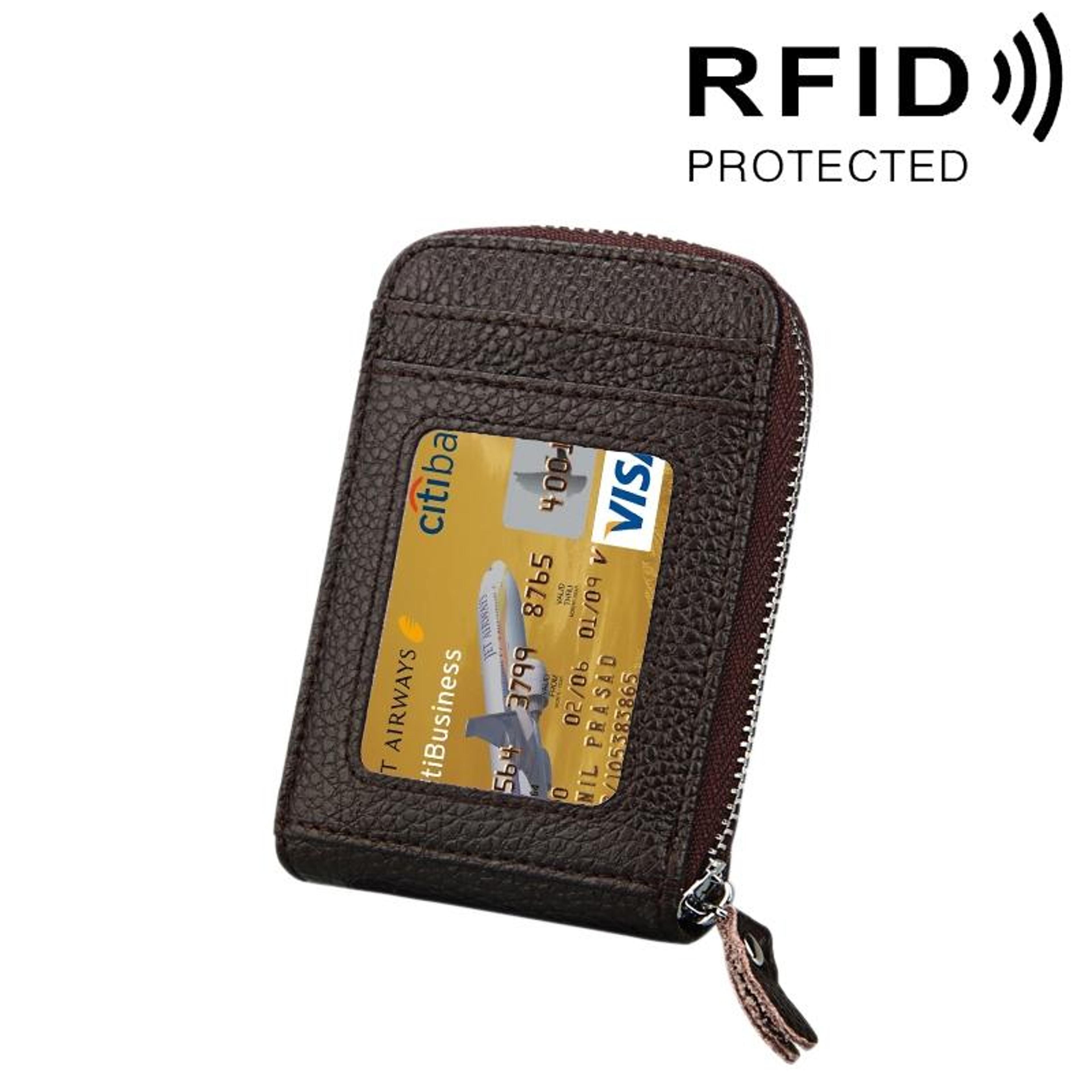 genuine cowhide leather rfid blocking slim zipper card holder wallet slots