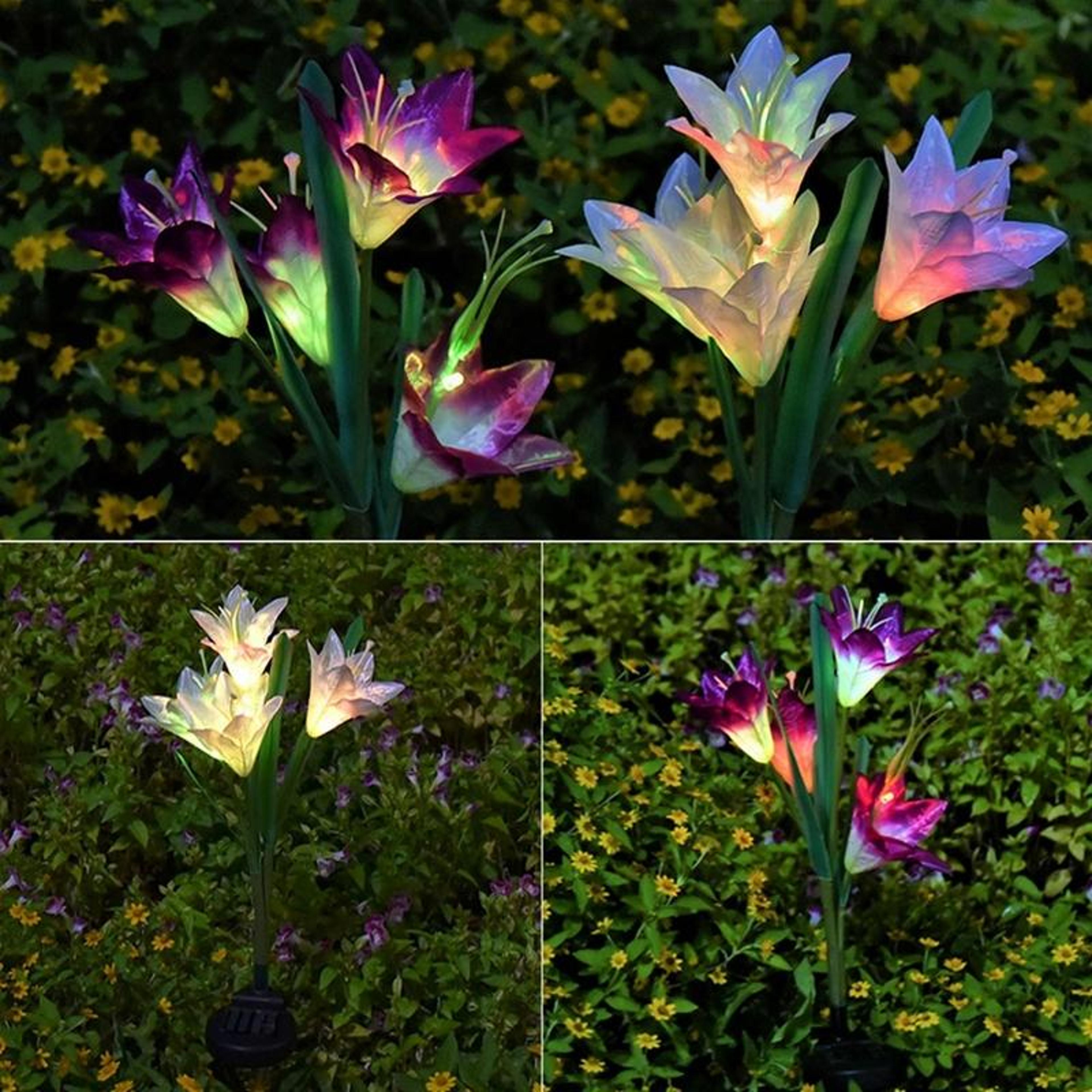 simulated lily solar garden lights 4 head led stake ip55 waterproof outdoor decorative lawn lamp white light