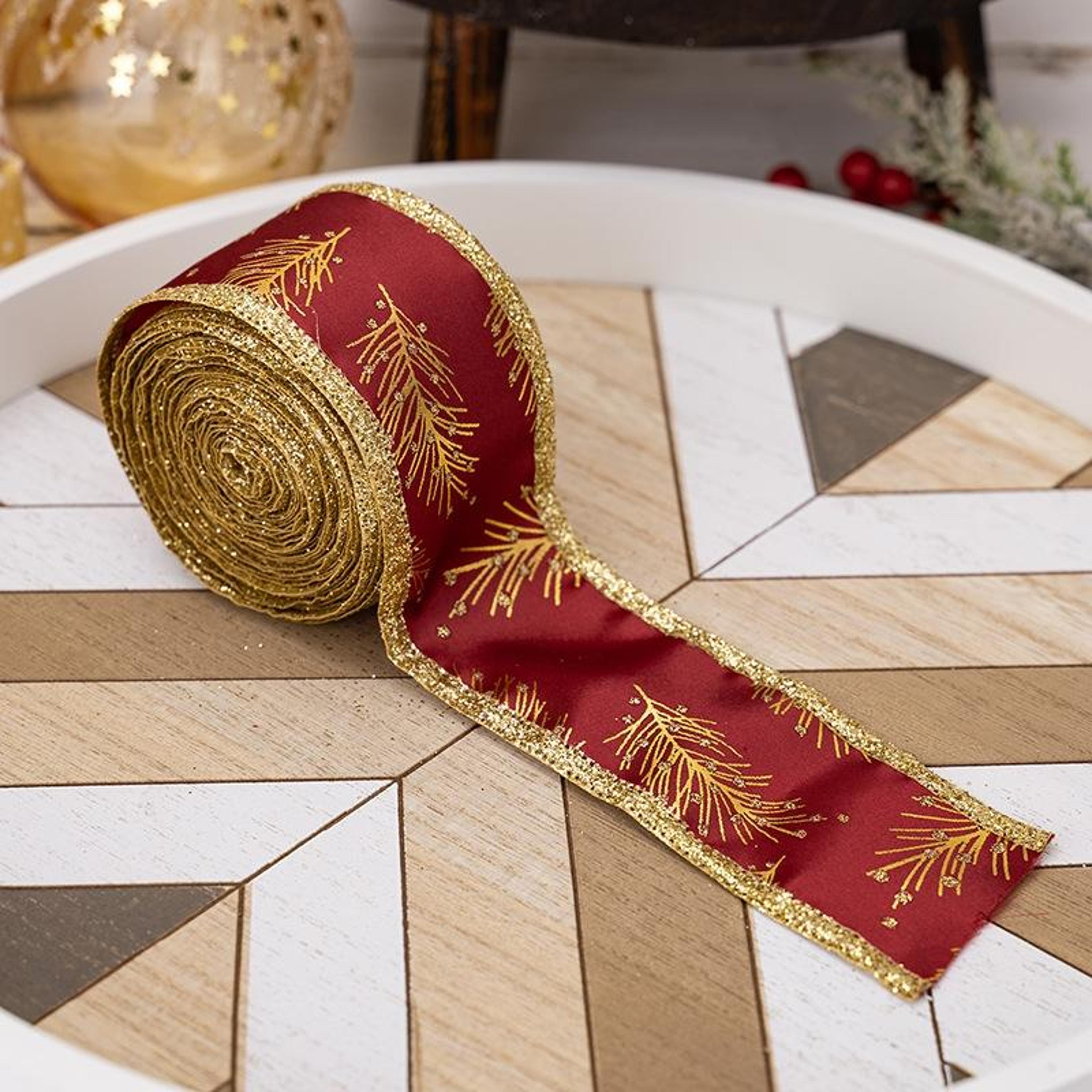 christmas wired decorative ribbon roll for gift wrapping, tree trim & holiday decor