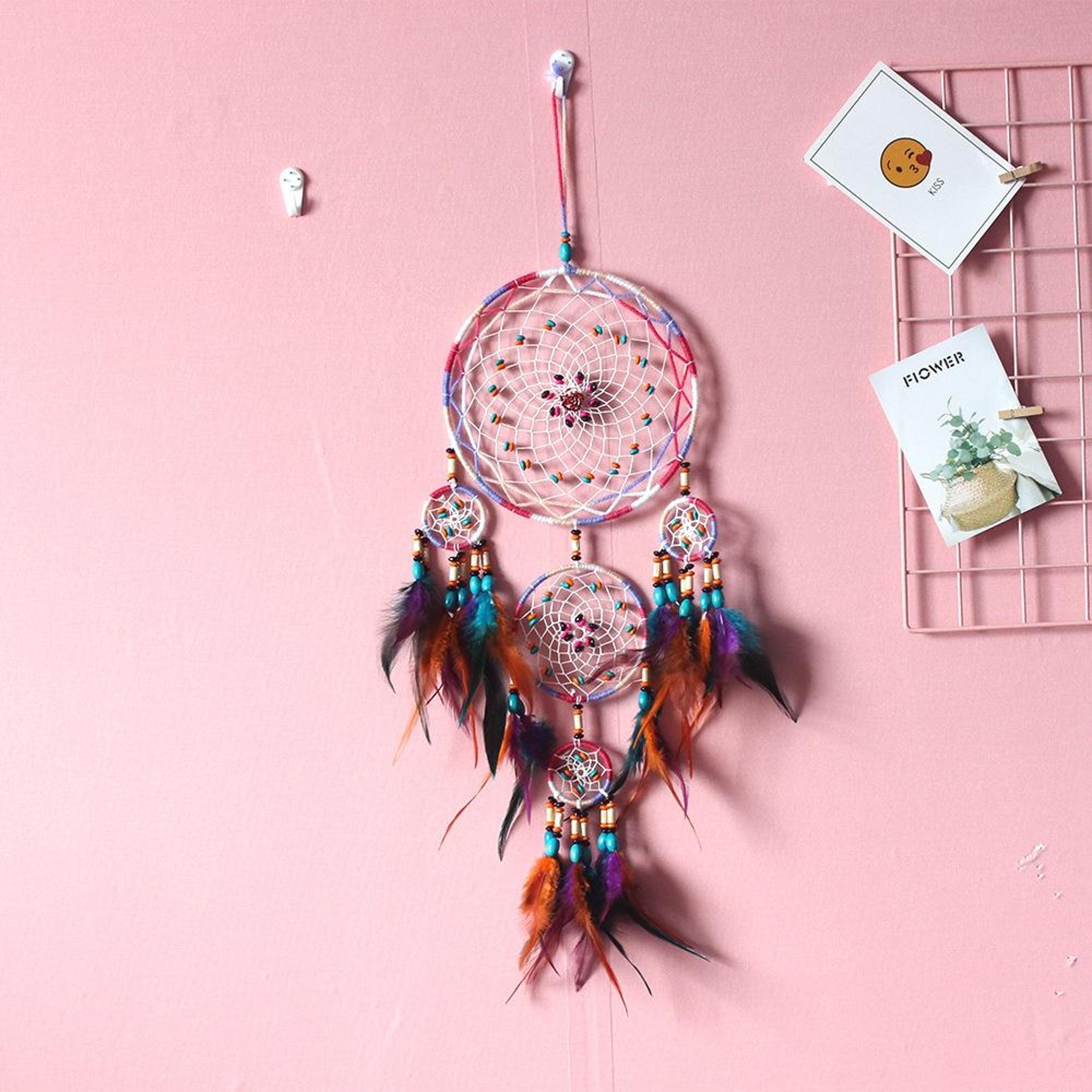 colorful bohemian flower dream catcher wall hanging handmade feather decor
