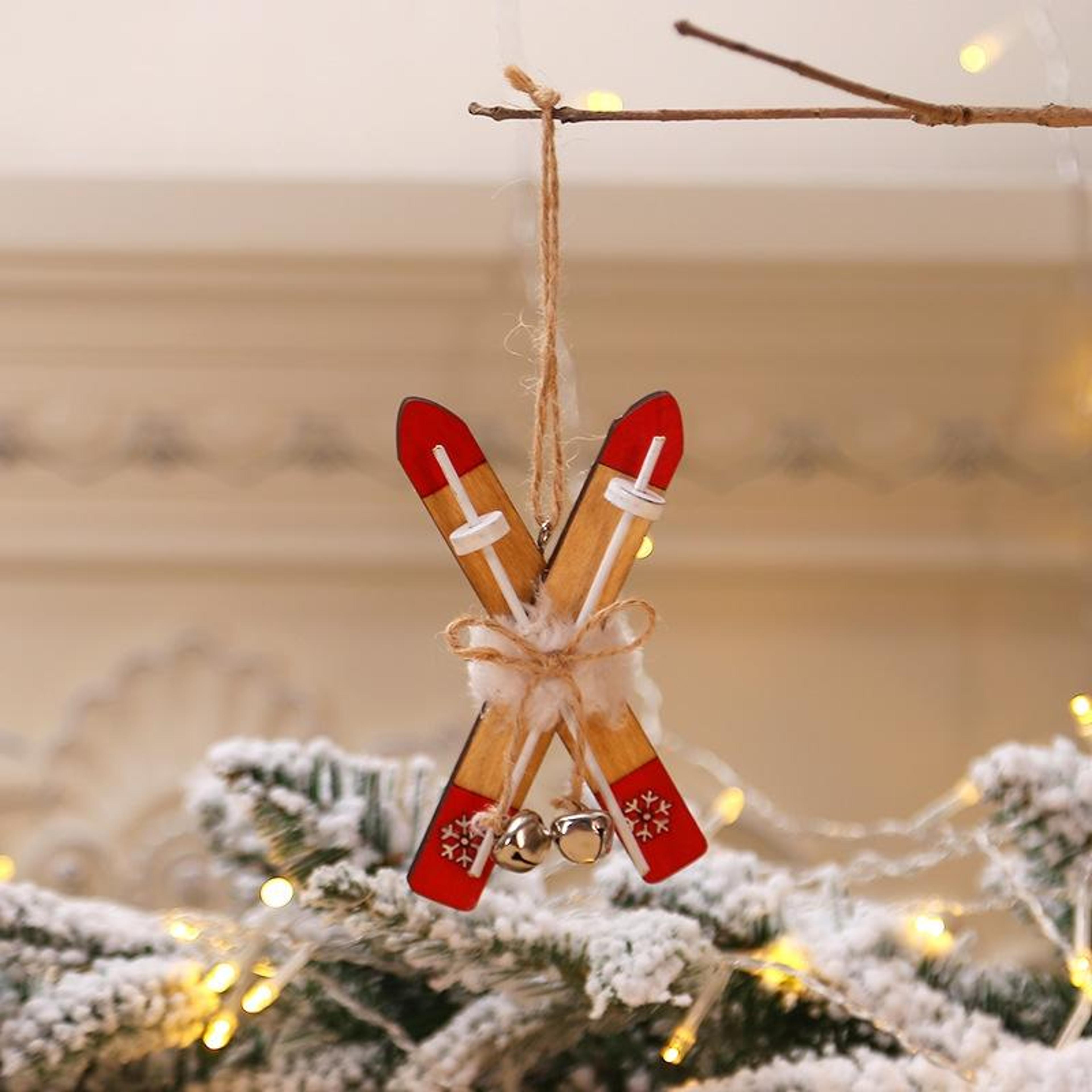 rustic wooden christmas sleigh ornament hanging tree decoration with bell
