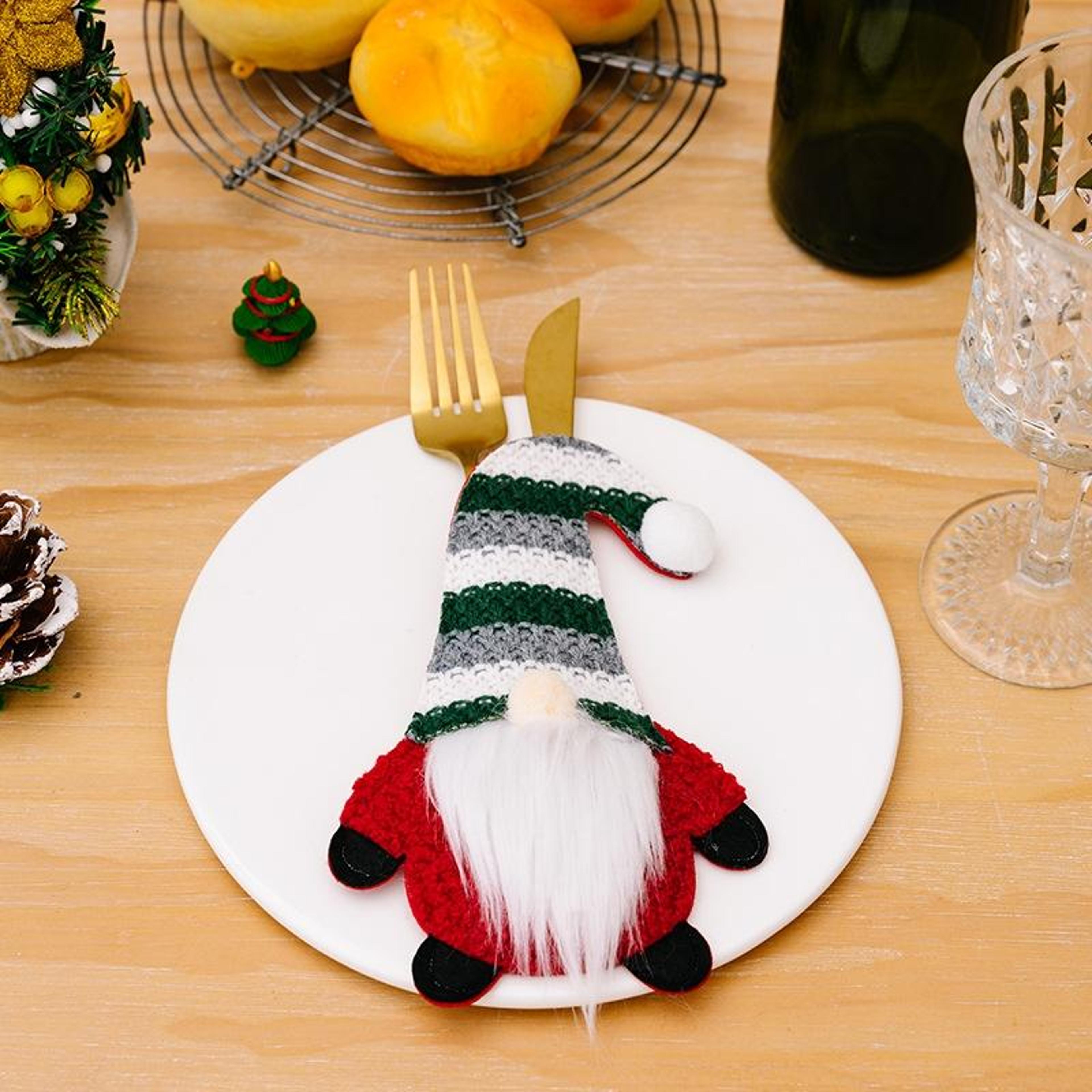 christmas knitted cutlery holder set festive knife fork covers christmas table decoration
