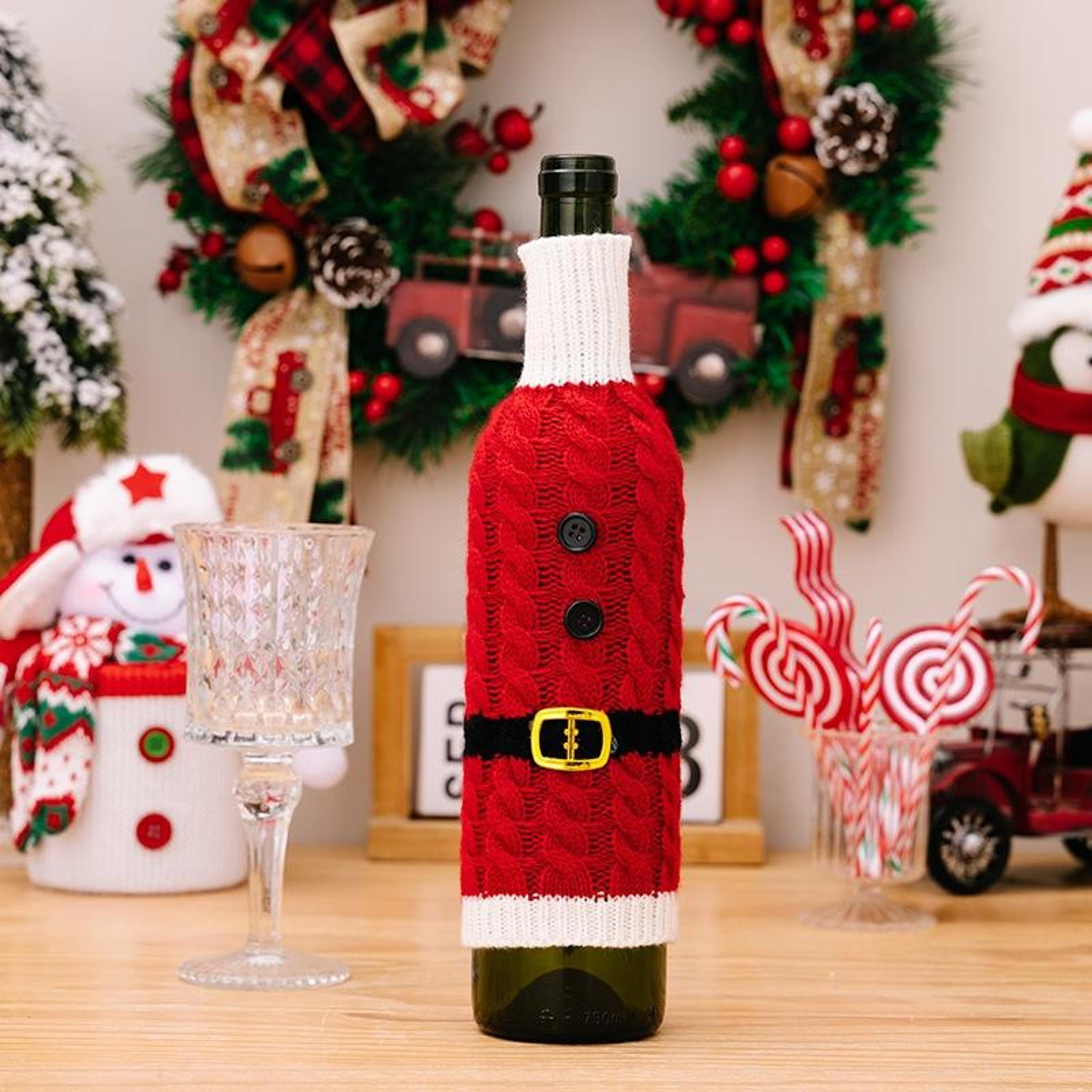 christmas knitted wine bottle cover with santa belt decorative wine gift sleeve