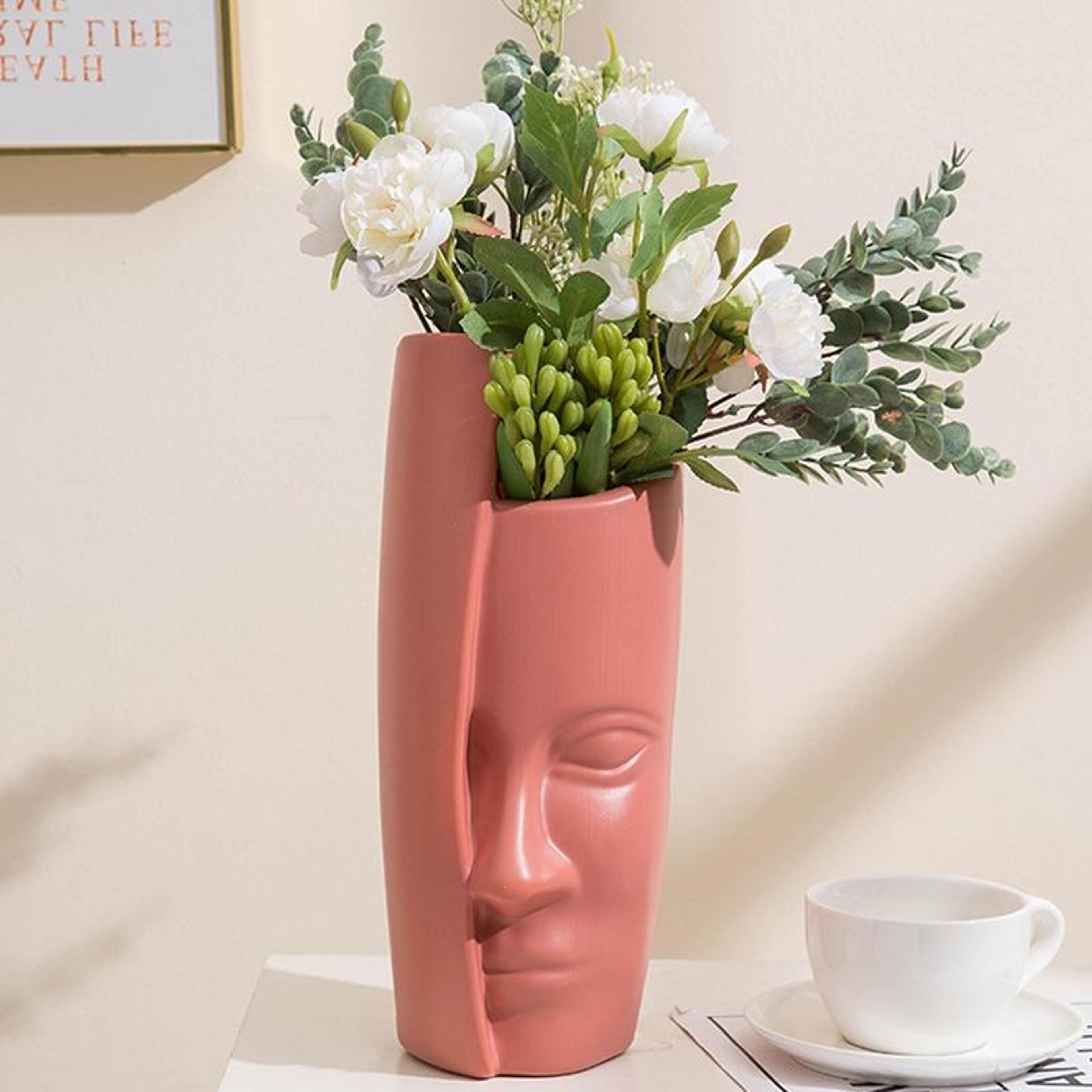 rose pink shatterproof decorative vase for dried flowers thick pe glazed look home decor