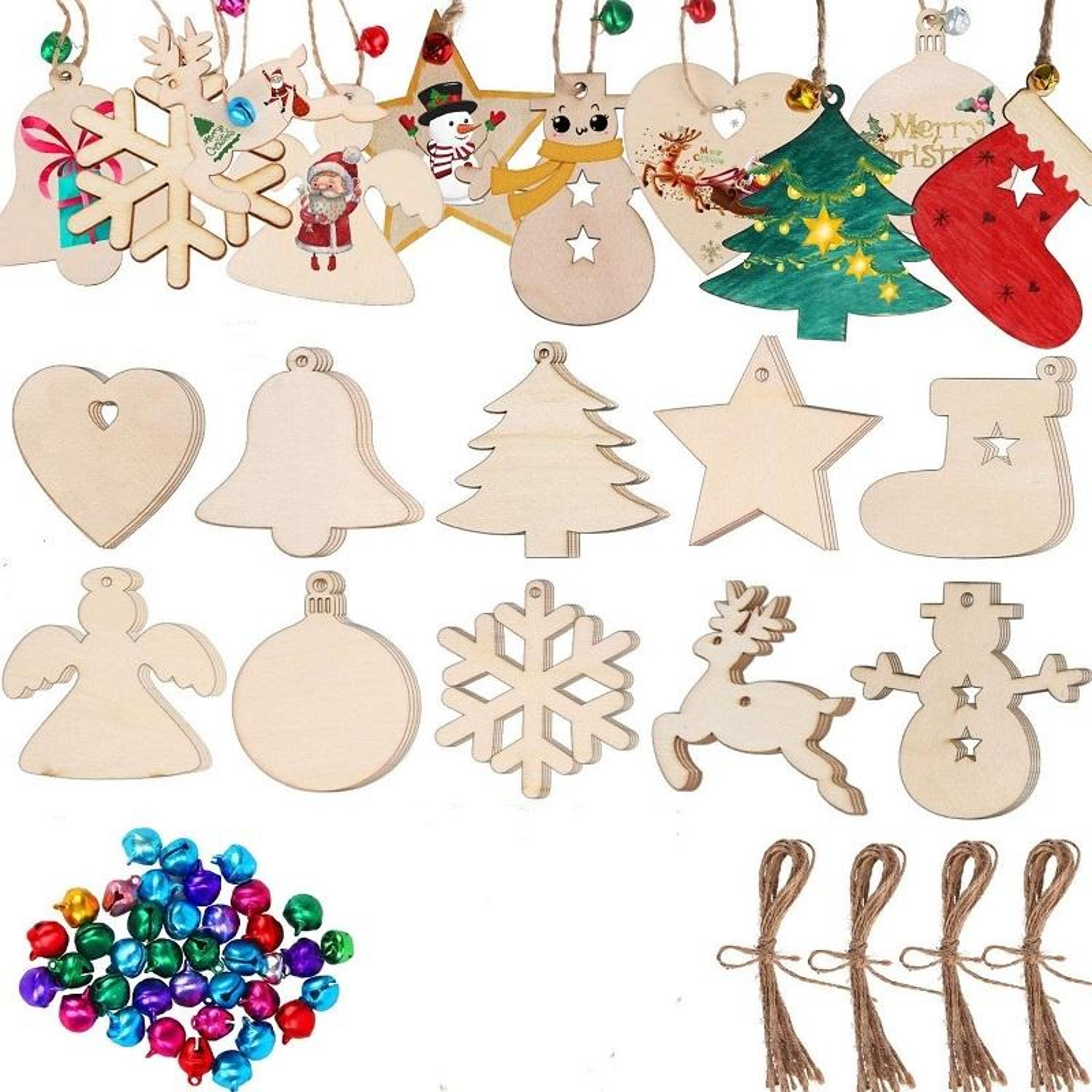 rustic hand-painted wooden christmas tree ornaments set diy holiday decor pendants
