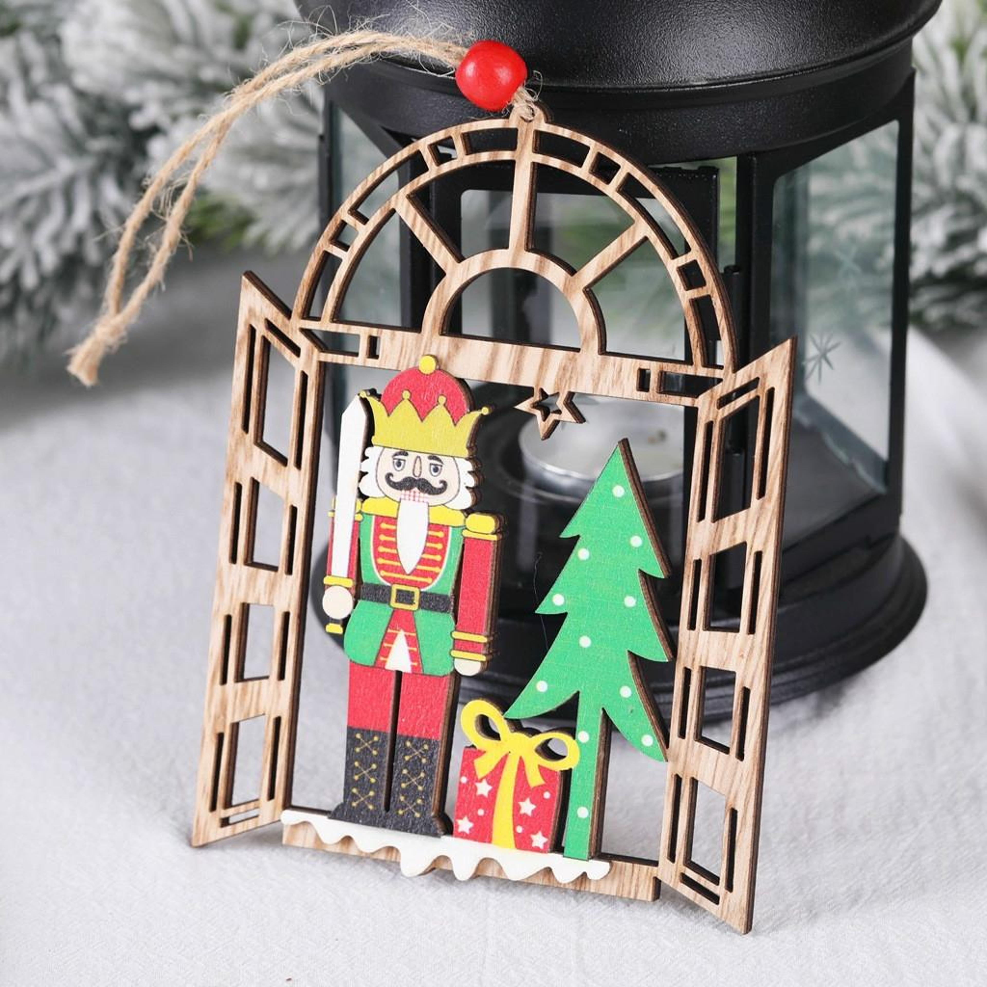 rustic walnut soldier wooden christmas tree ornament set for holiday decor