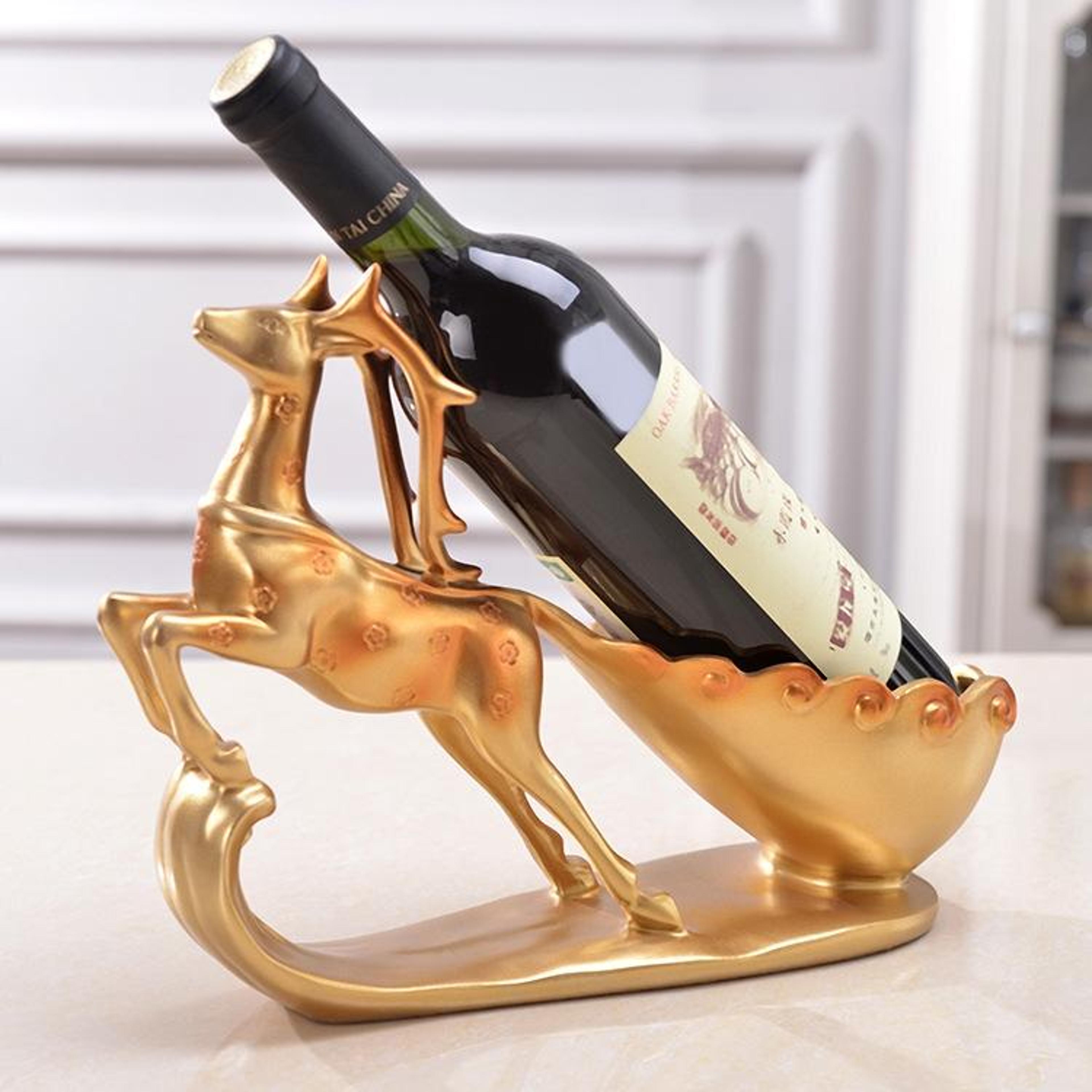 sika deer wine bottle holder and drain rack resin home decor gift