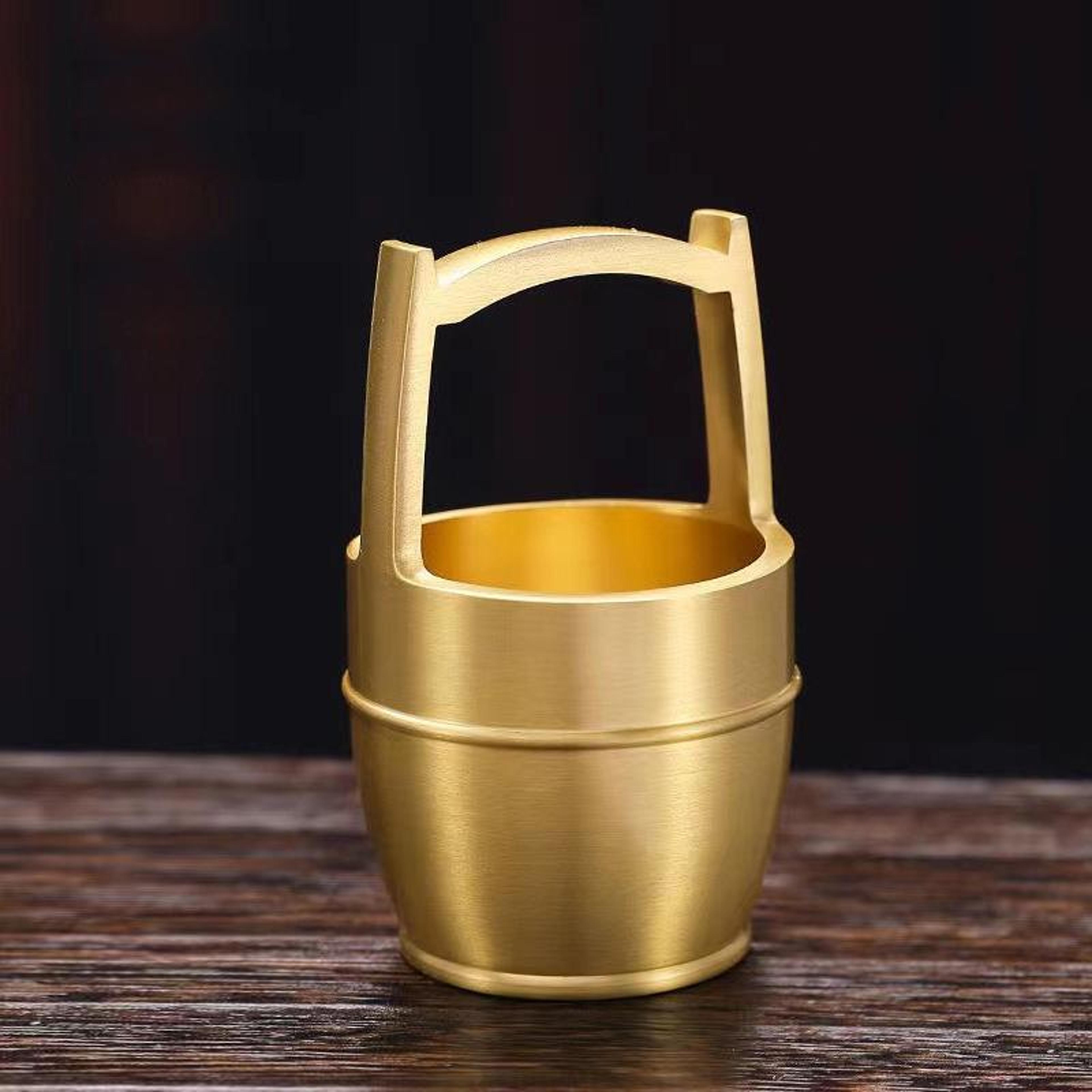 prosperity gold bucket brass feng shui ornament for wealth, luck & office desk decor