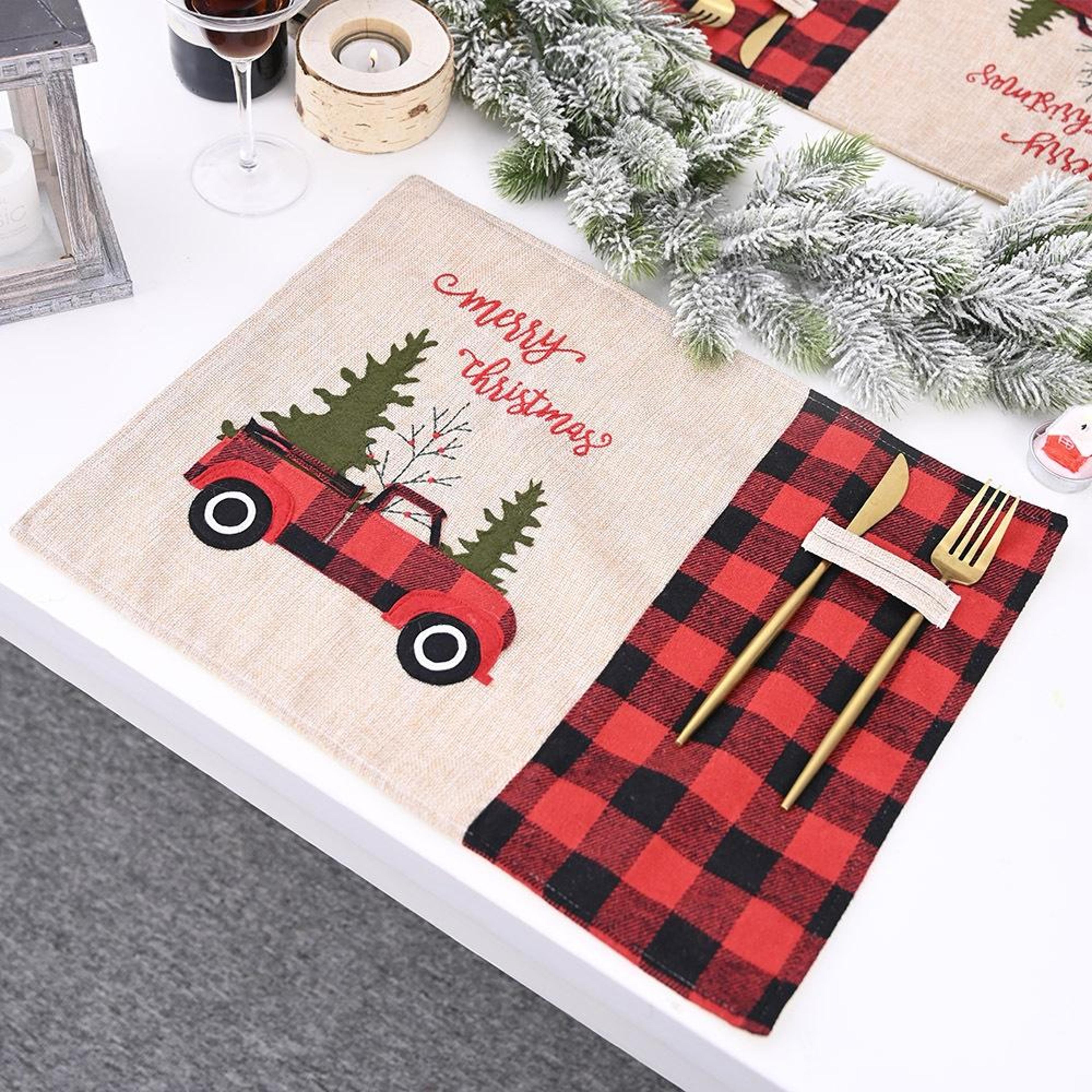 red & black plaid christmas car placemat decorative holiday table mat