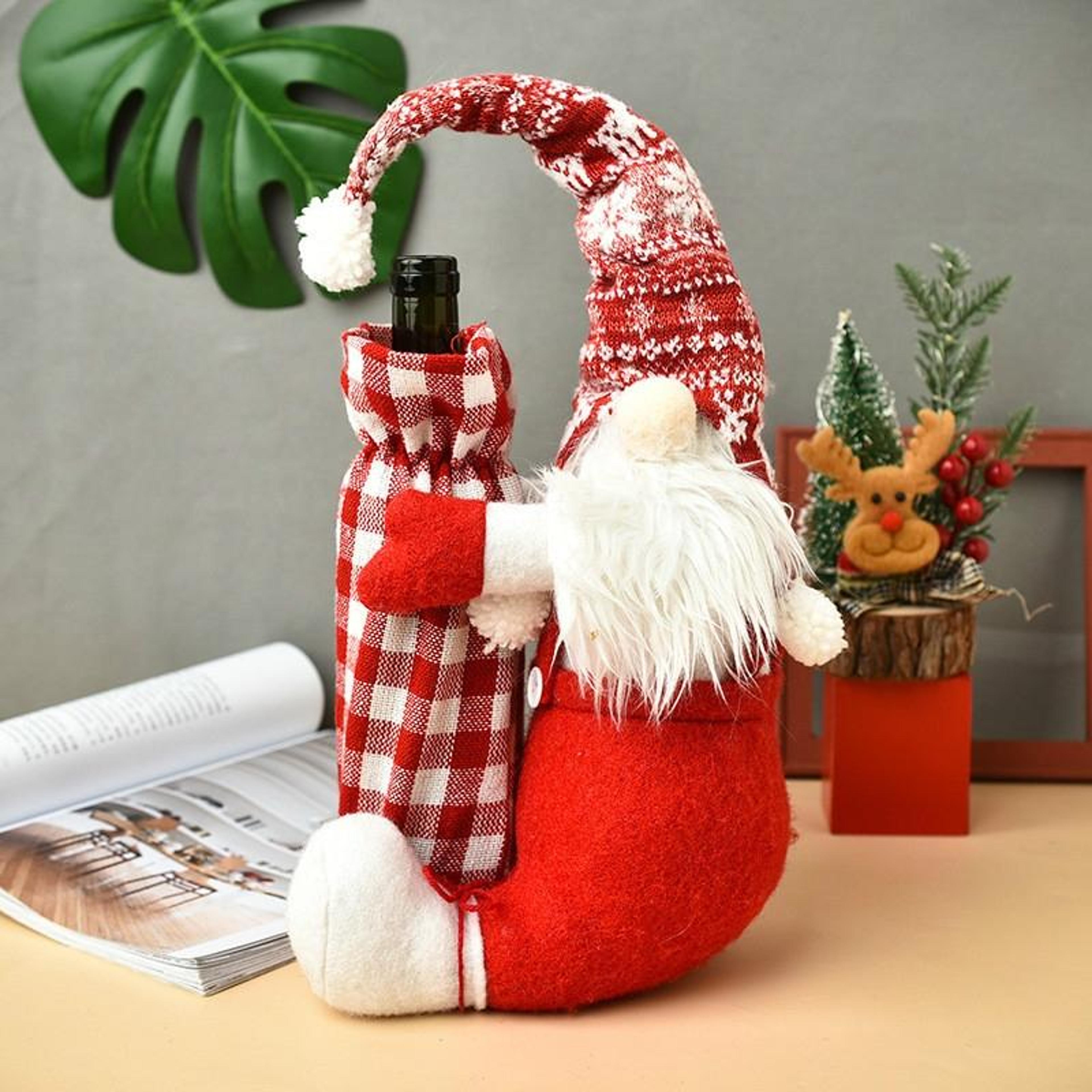 santa gnome wine bottle cover christmas tabletop holiday decoration