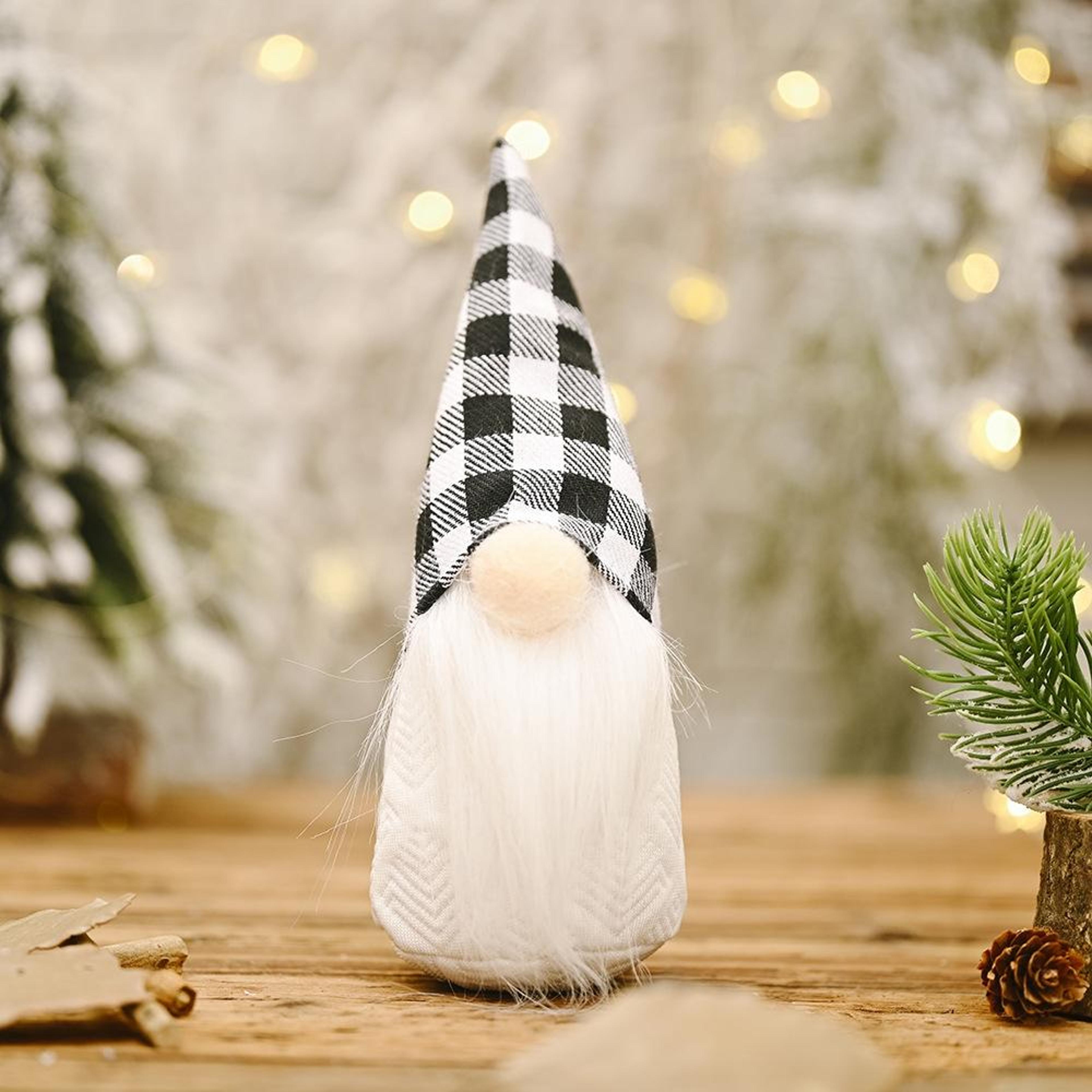 black & white forest gnome christmas ornament plush holiday decor gift