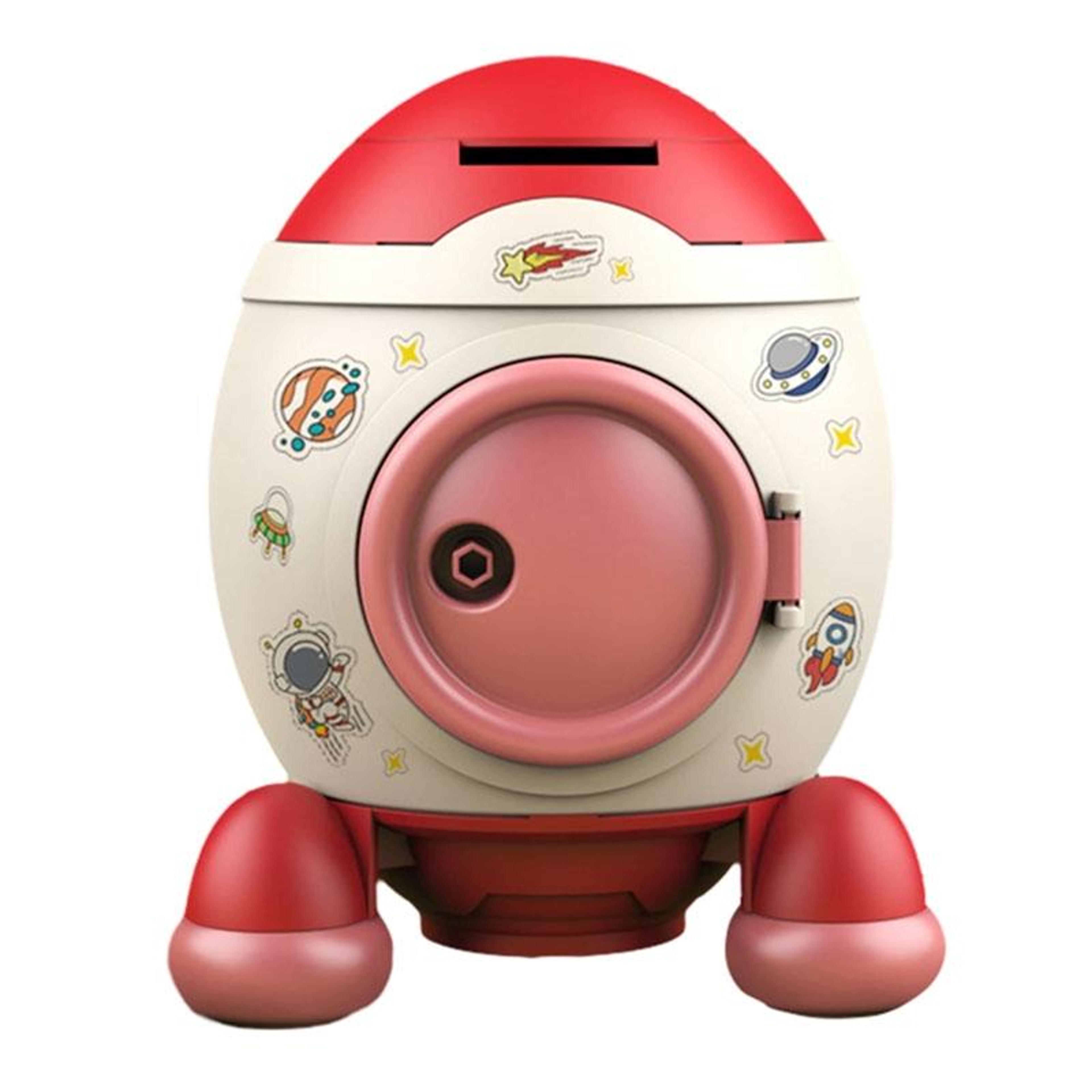 kids cartoon rocket piggy bank with key diy stickers large coin savings bank gift